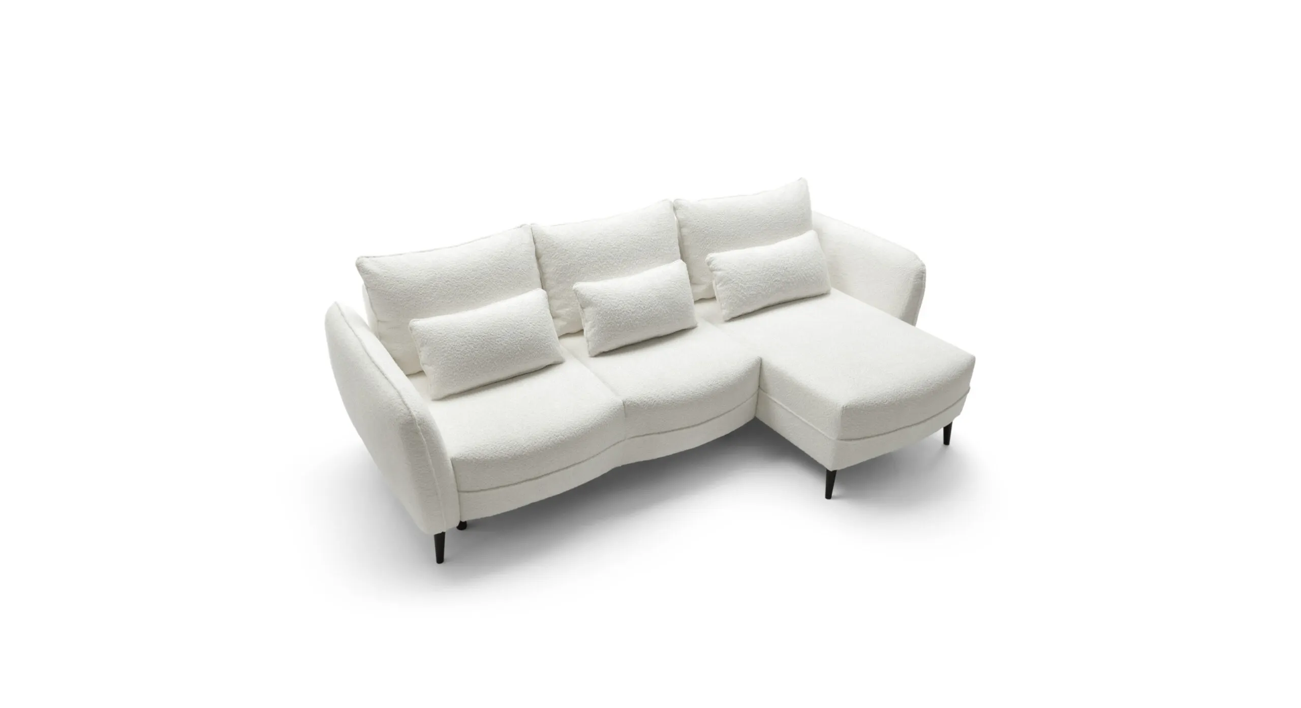 Narożnik z funkcją spania ELEGY prawostronny, ozdobne poduszki - kremowy, czarne nóżki - ELEGY_NAR_ABRIAMO04_P