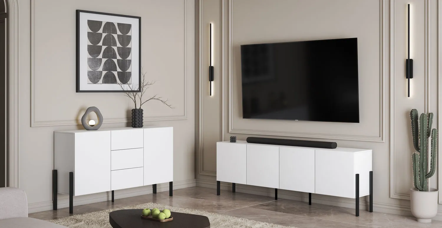 Komoda 2-drzwiowa z 3 szufladami JUKON 154 cm biały mat — zdjęcie 7