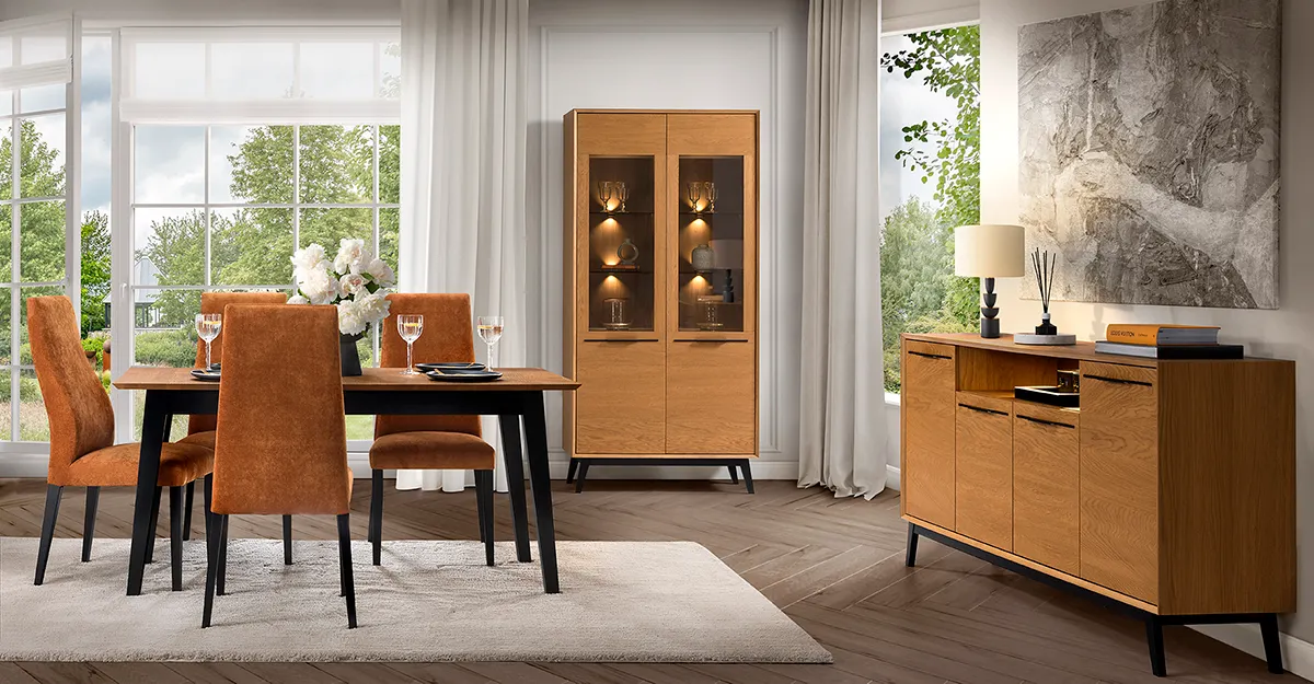 Komoda 4-drzwiowa LAZURE 47 z oświetleniem dąb karmelowy, czarny 180x90x42cm - TH-100-1777