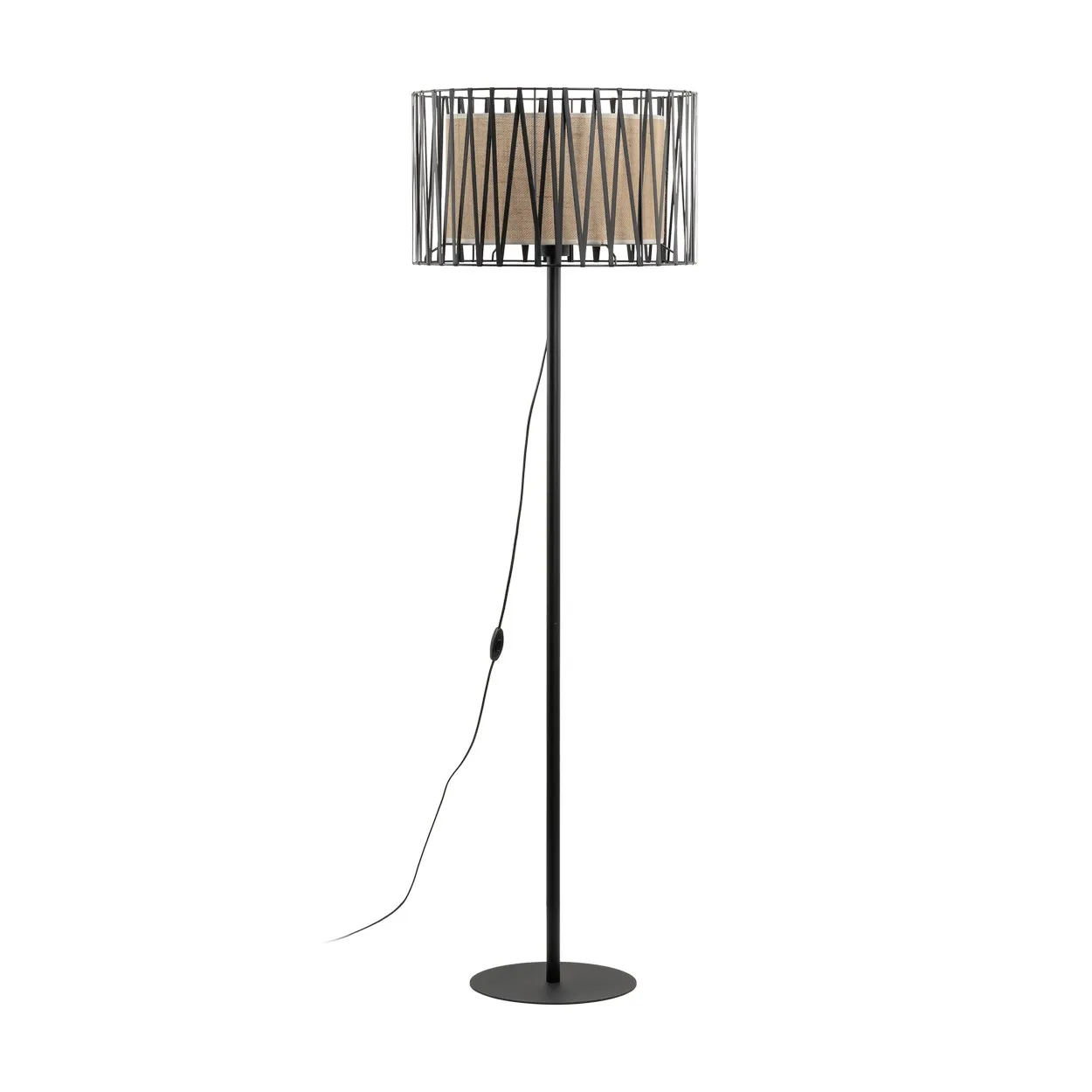 Lampa podłogowa HARMONY NATURE czarna rattanowa w środku 158x50cm - TK_5890
