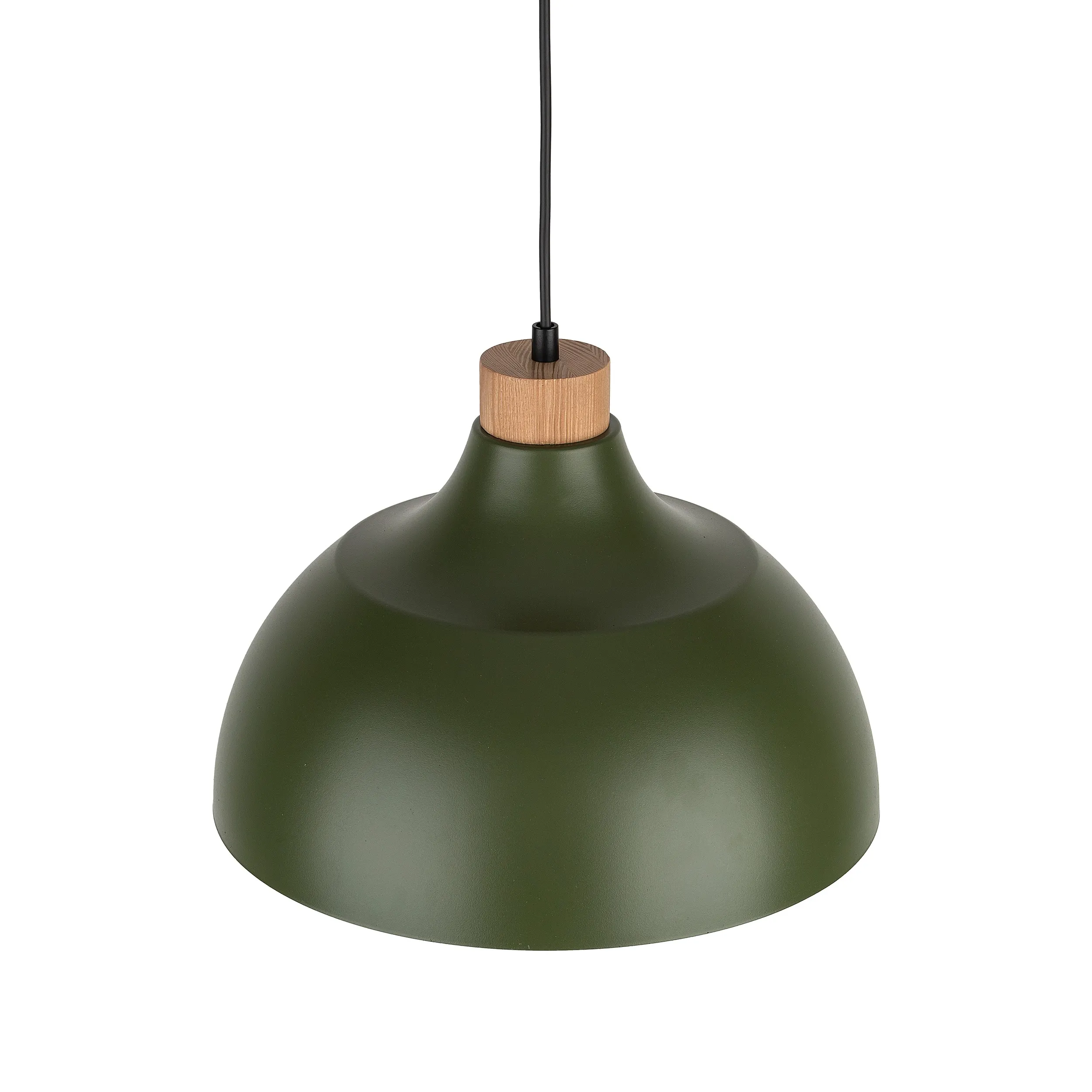 Lampa wisząca CAP zielona z drewnianym elementem na czarnym przewodzie i podstawie 170x34cm - TK_5665