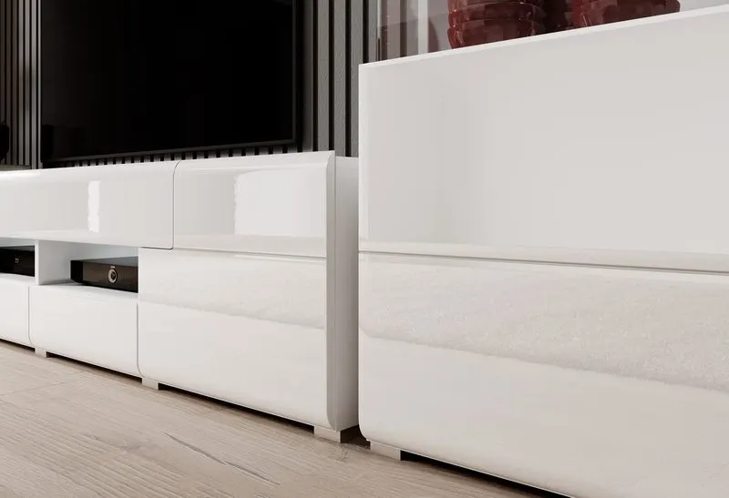 Komoda TOLEDO 25 czterodrzwiowa z szufladą biały połysk 208x82x39cm - 2498DW25