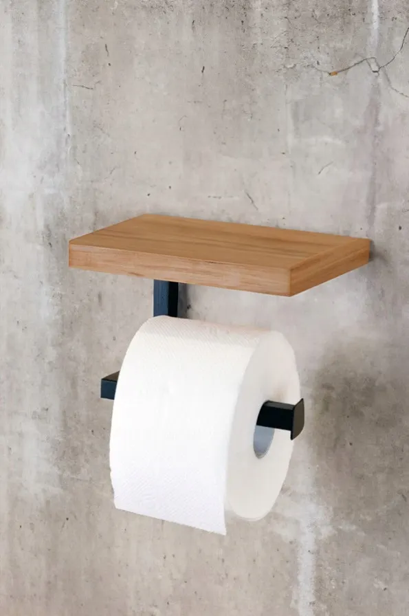 Uchwyt na papier toaletowy z półką ORBEC czarny naturalny - LD_TZ000372