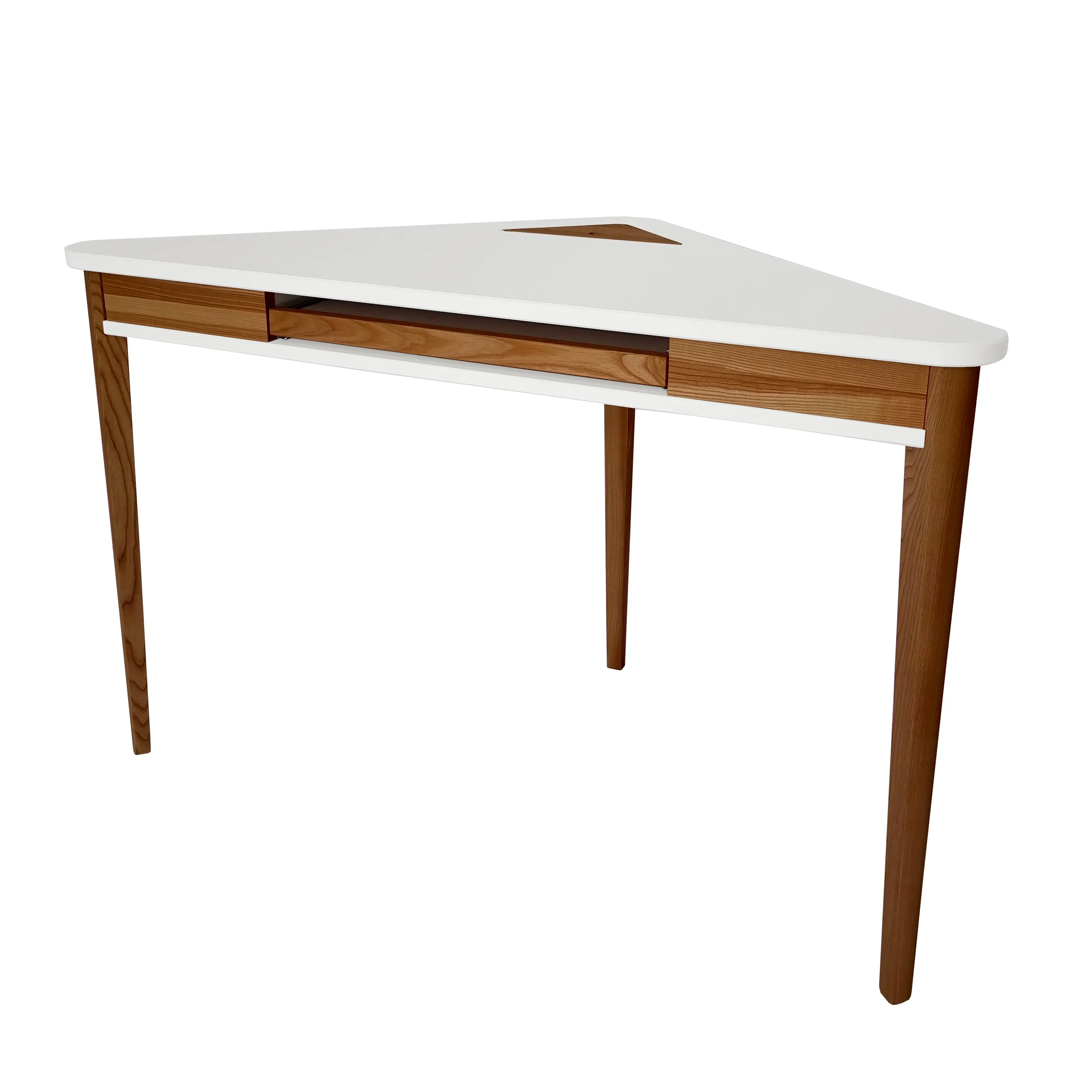 Biurko narożne ASHME z półką na klawiaturę 114x85 biały blat/ciemne drewniane nogi - NRGBACDKEY_OAK_1