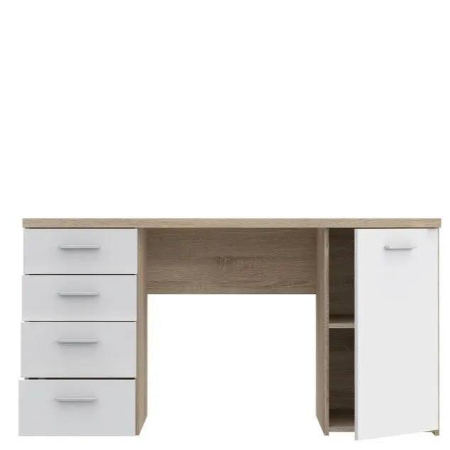 Biurko NET106 z szafką i 4 szufladami - biały, jasny efekt drewna - MT926-Q36