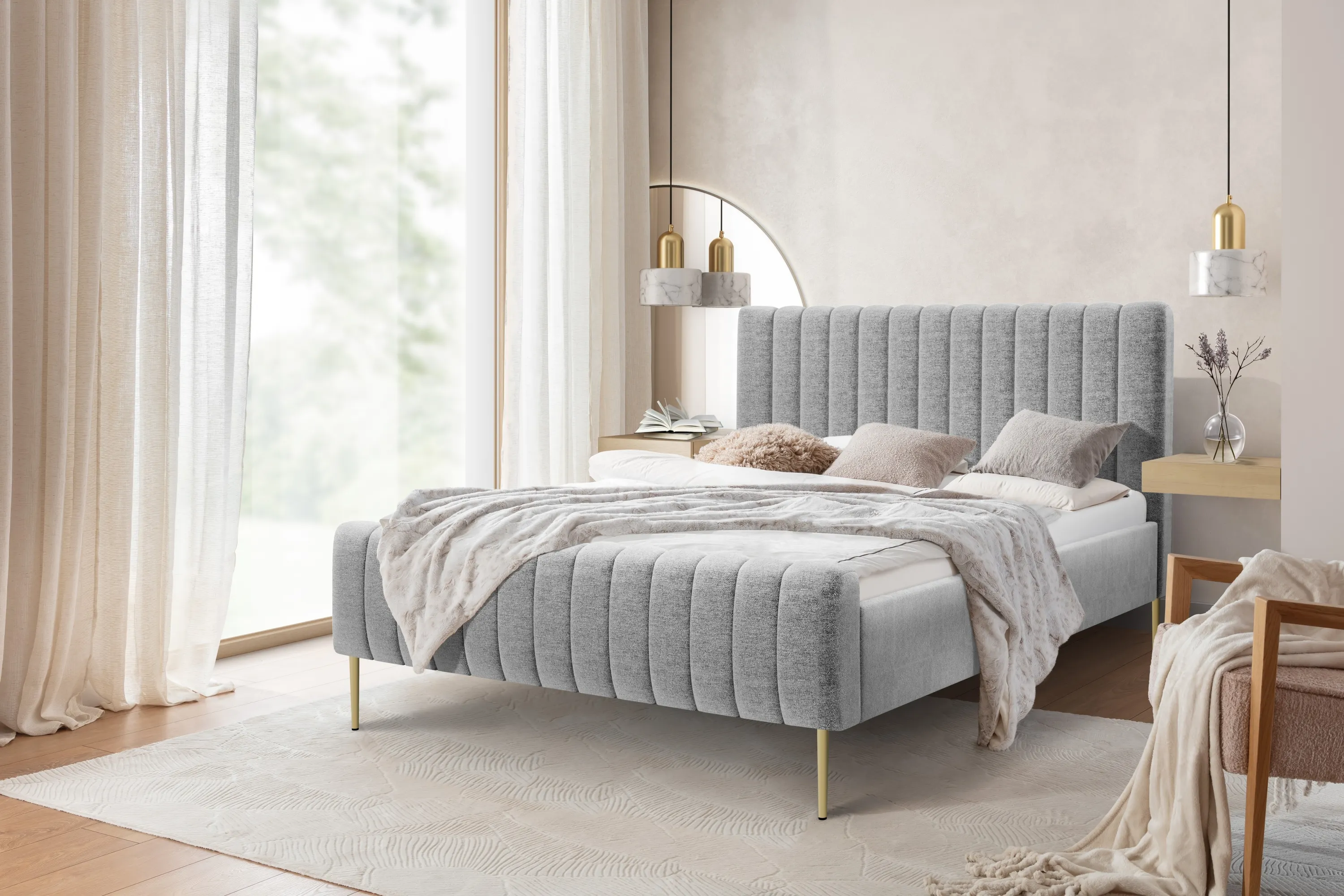 Łóżko Nicole / 180x200 / Raven 06 / złote nogi - szary - B_158970