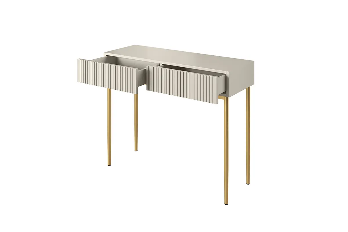 Konsola - toaletka z 2 szufladami NICOLE 100 kremowa - złoty stelaż - B_55580