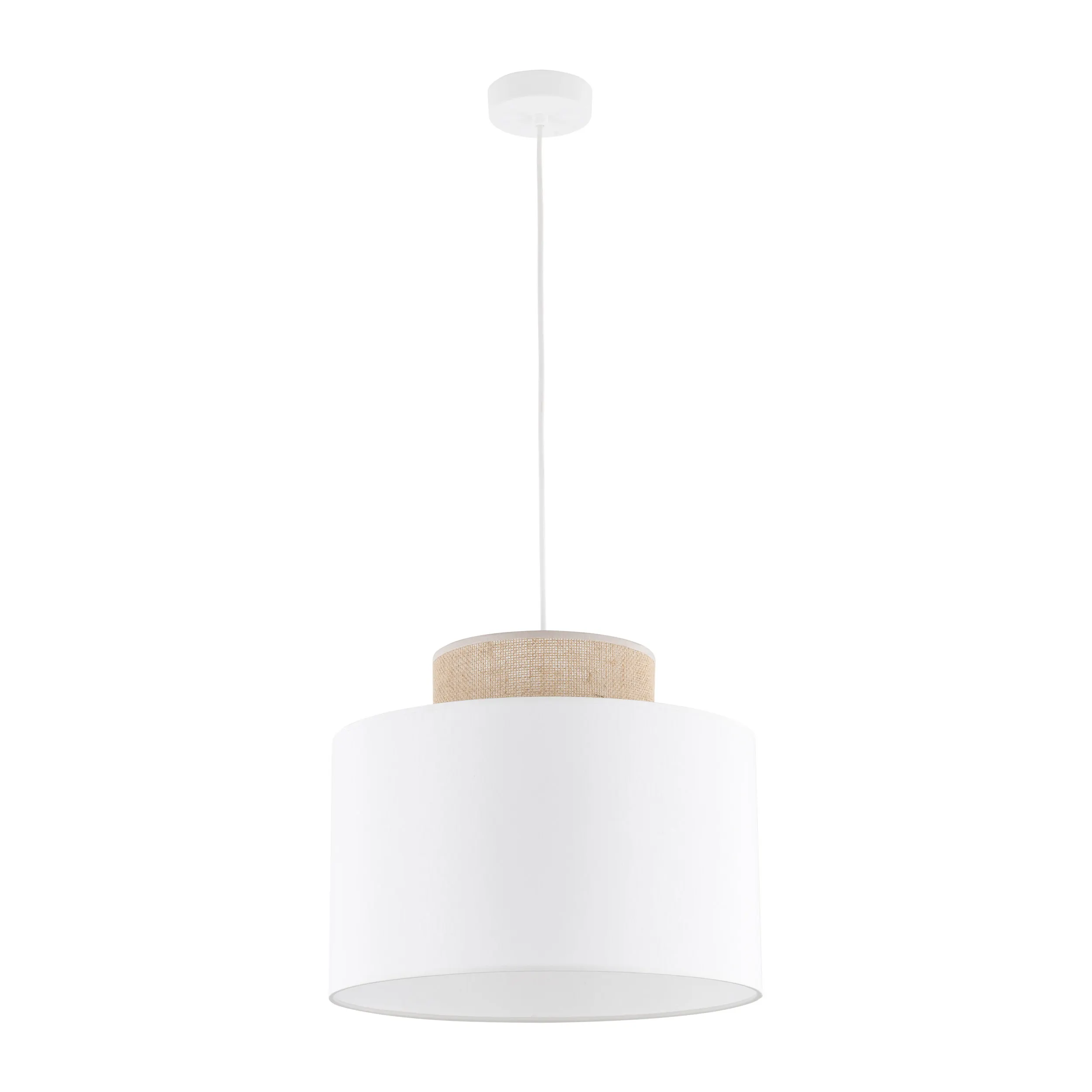Lampa wisząca DUO biała z brązowym elementem z tkaniny 170x38cm