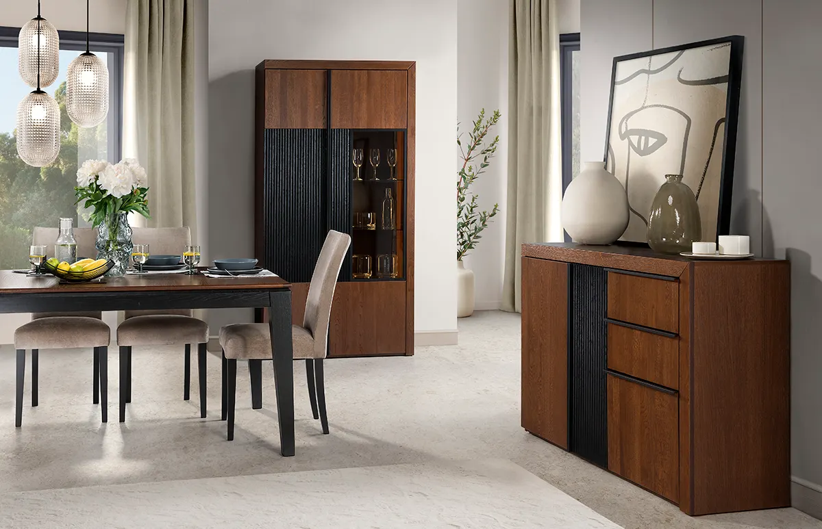 Witryna wysoka 2-drzwiowa PARIS 12 wysoka 2-drzwiowa dąb antyczny czarny 202x106x42cm - TH-100-1779