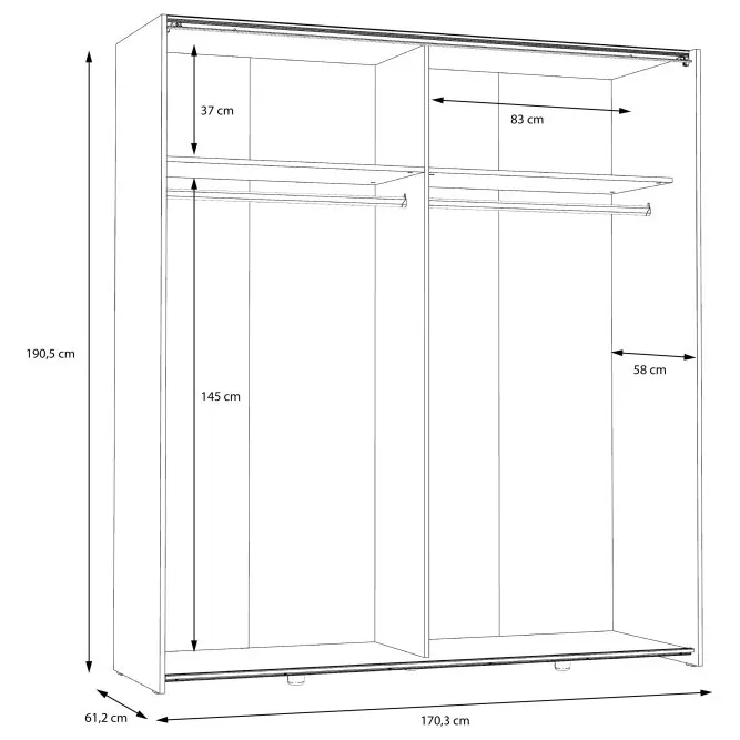 Szafa 2-drzwiowa CLIF drzwi przesuwne z panelem 170 cm, old wood vintage, beton - W3NS823E5-C754