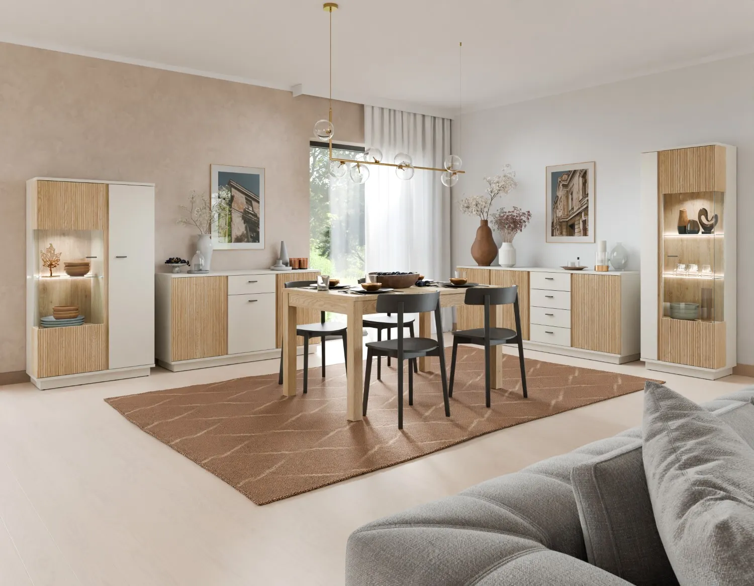 Komoda RTV 2-drzwiowa z szufladami MOSANO 150 cm kaszmir/dąb cremona - 6000000021307