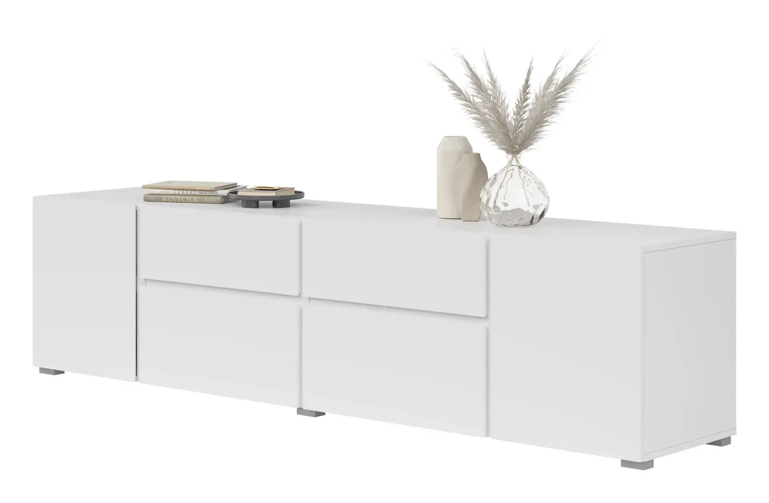 Szafka RTV 2-drzwiowa z 2 szufladami i 2 klapami ASYMETRIC 39 biała - 2497OA39