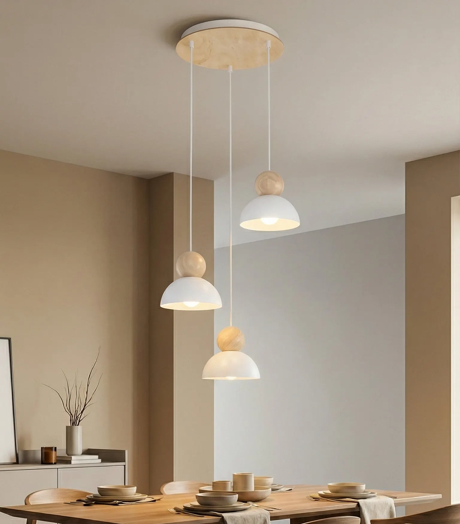 Lampa wisząca KAKI 3Prem biały naturalny - 1677/3PREM