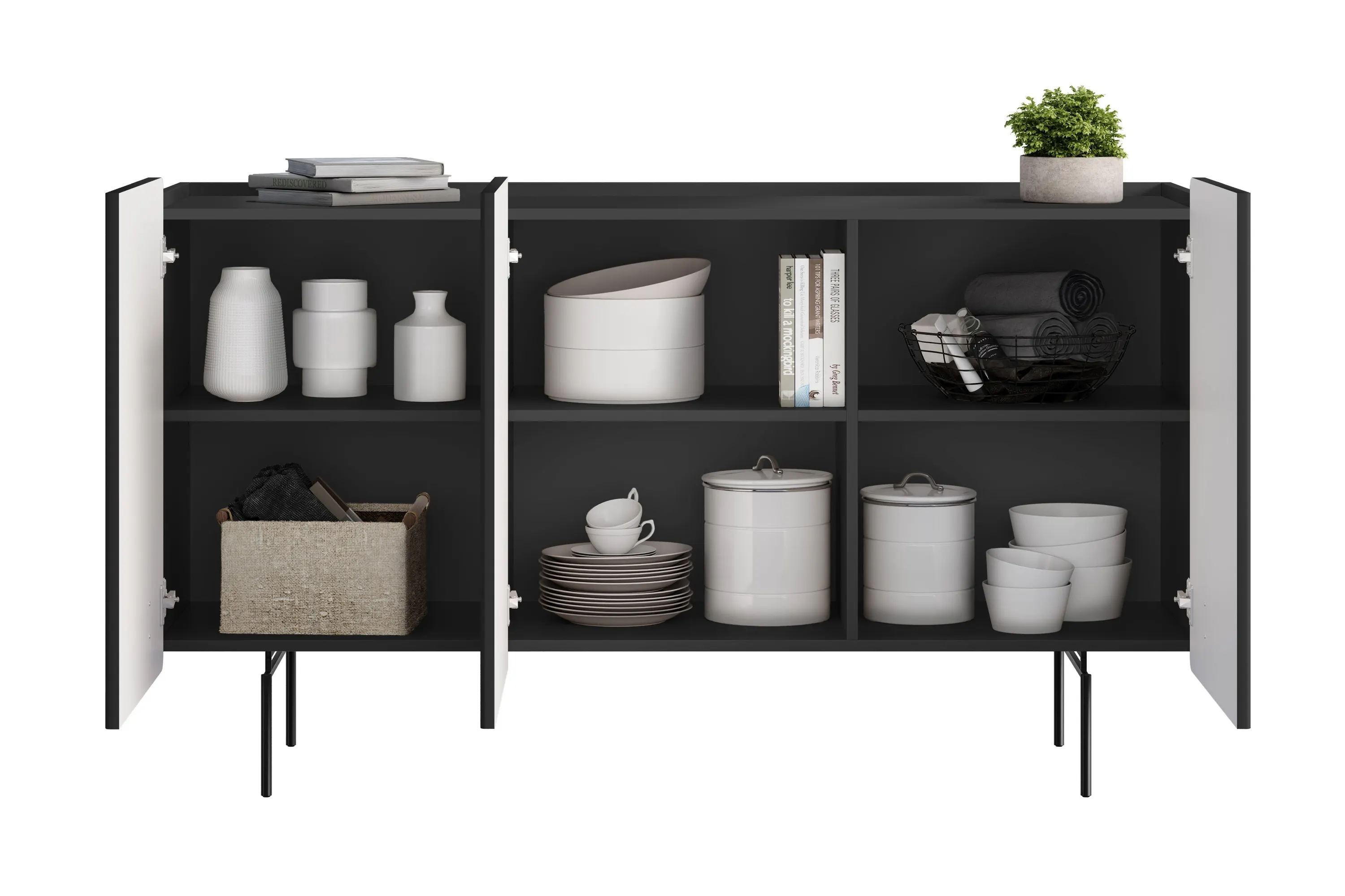 Komoda 3-drzwiowa MALMI 150cm - czarna - B_166973