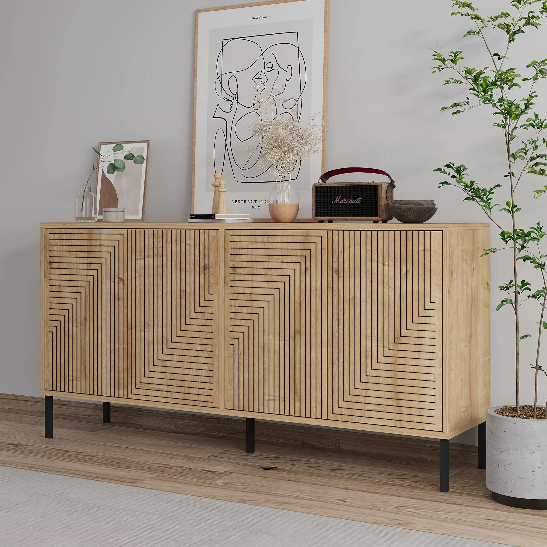 image Meble, Kredens, Projektowanie wnętrz, Drewno, Roślina