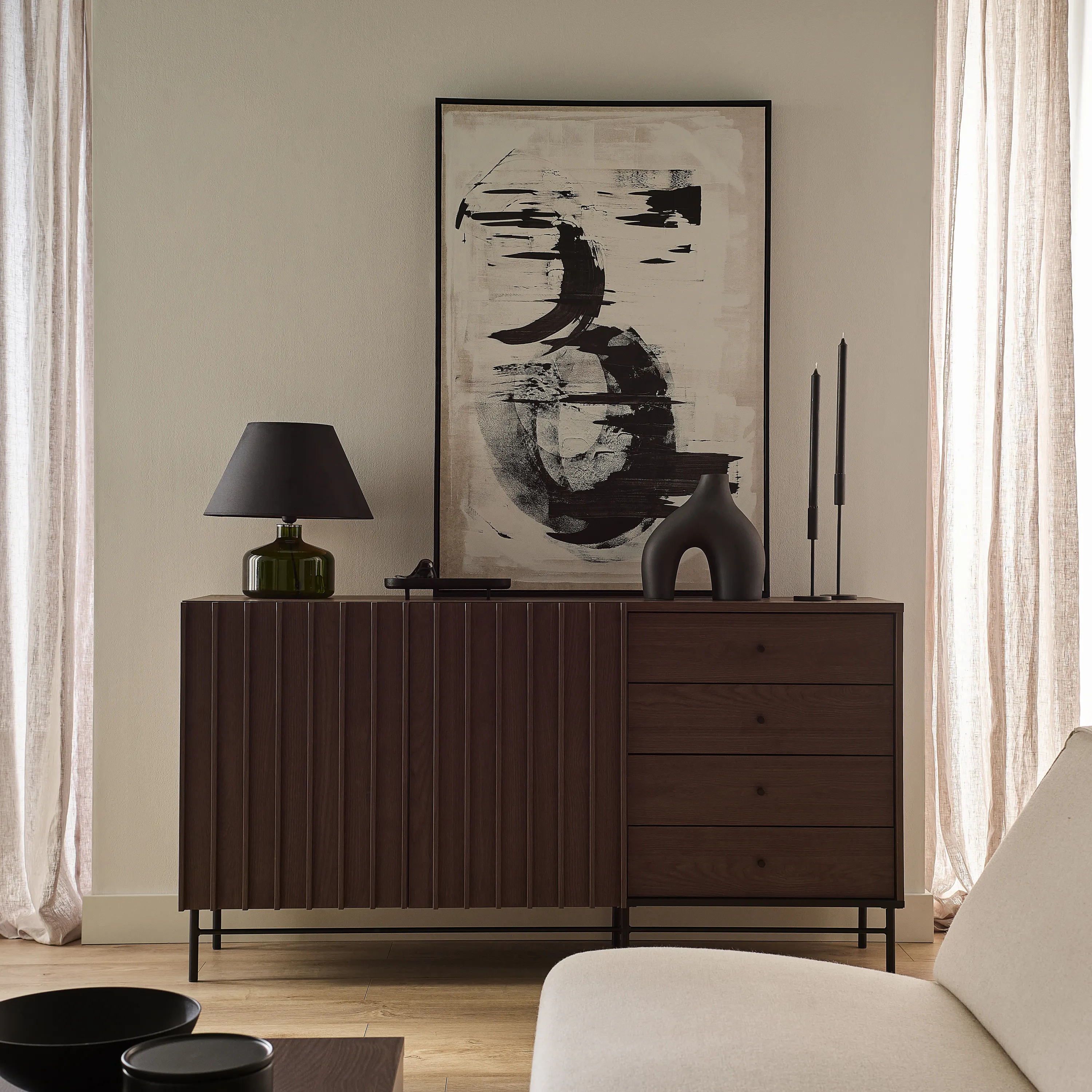 Komoda z szufladami Piemonte PE-07 165cm lamel jesion portlandzki/czarna - PE7JCZ