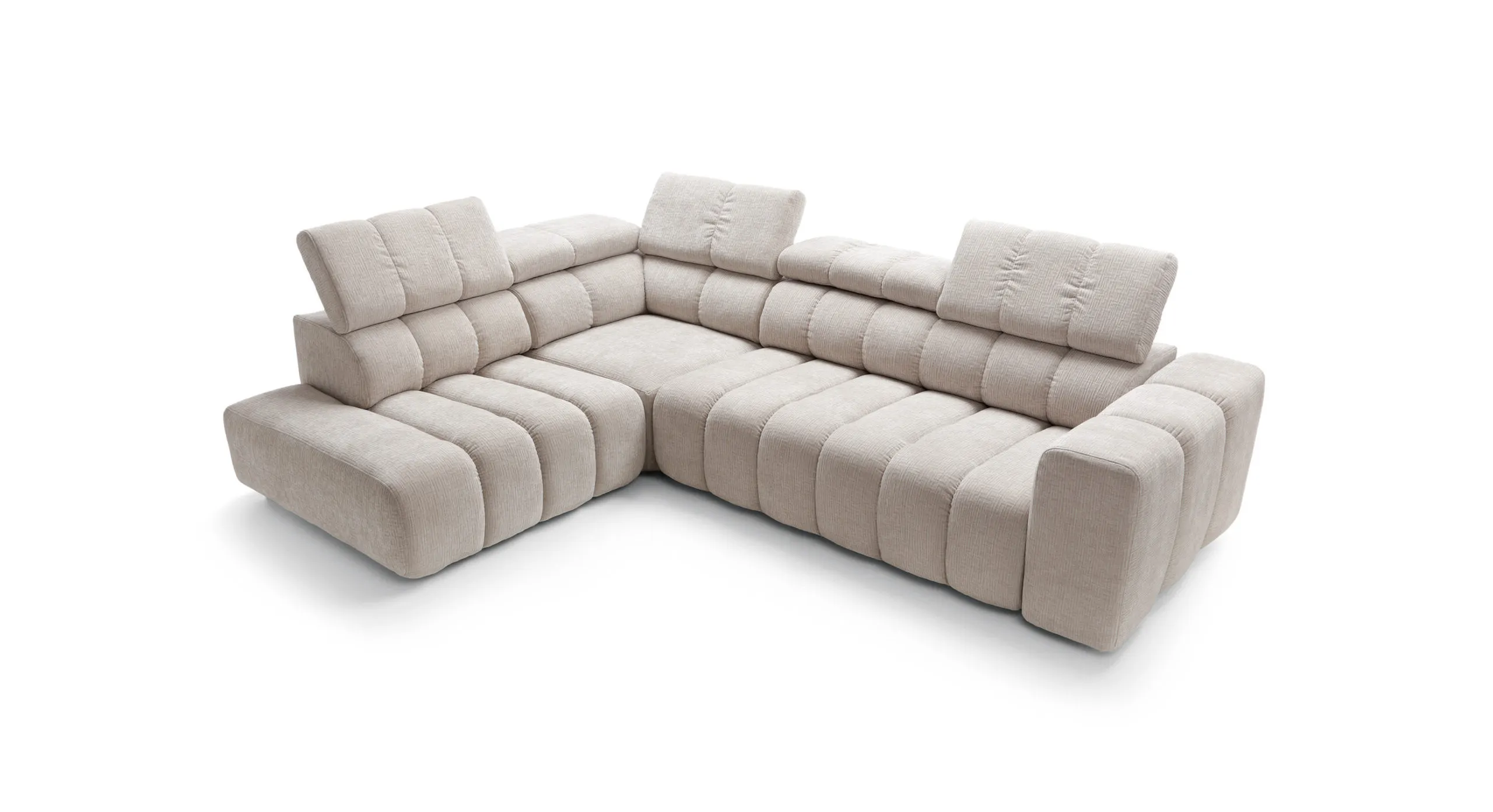 Narożnik modułowy ZURICH A2E-C-OTTR lewostronny, regulowane zagłówki - Tkanina Over The Horizon 08 beżowy - ZURICH_NAR_OTH08_L