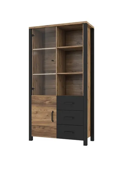 Witryna szklana OLIN 2-drzwiowa z szufladami 191x101 czarny appenzeller fichte