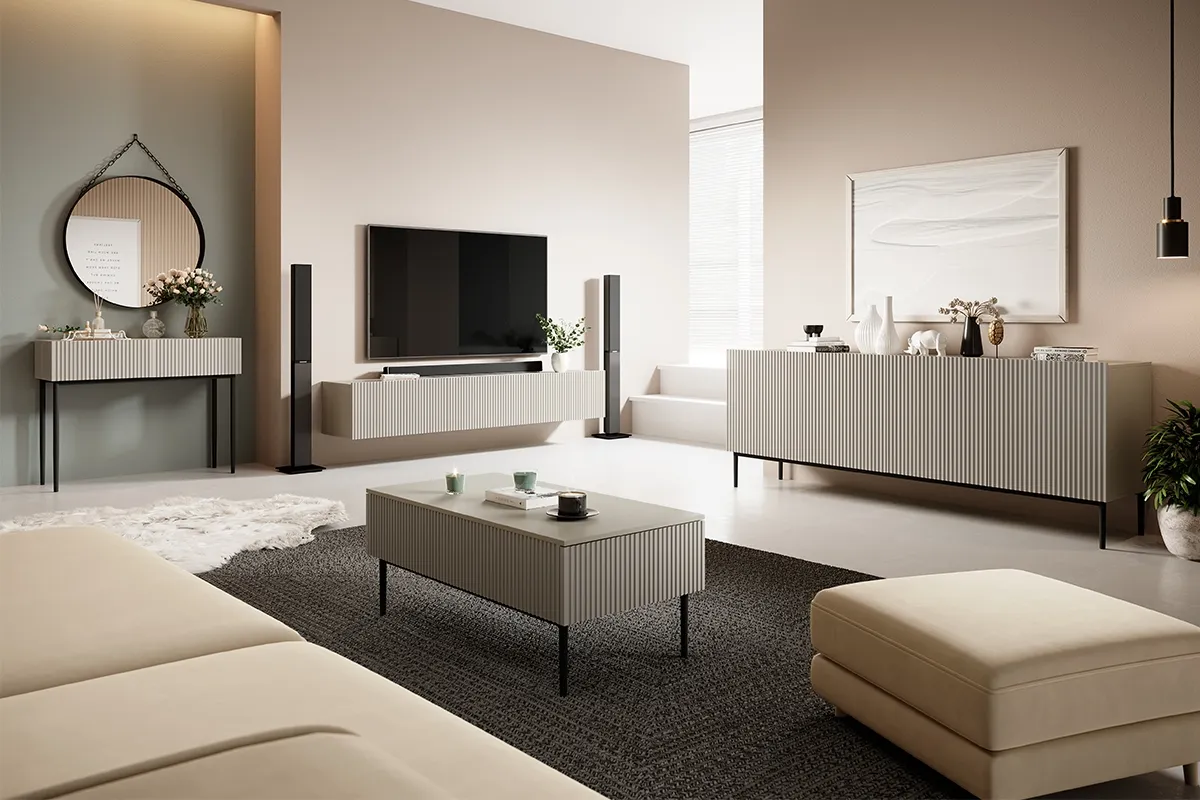 Ława NICOLE 120 z 2 szufladami - kremowa - czarny stelaż - B_55577