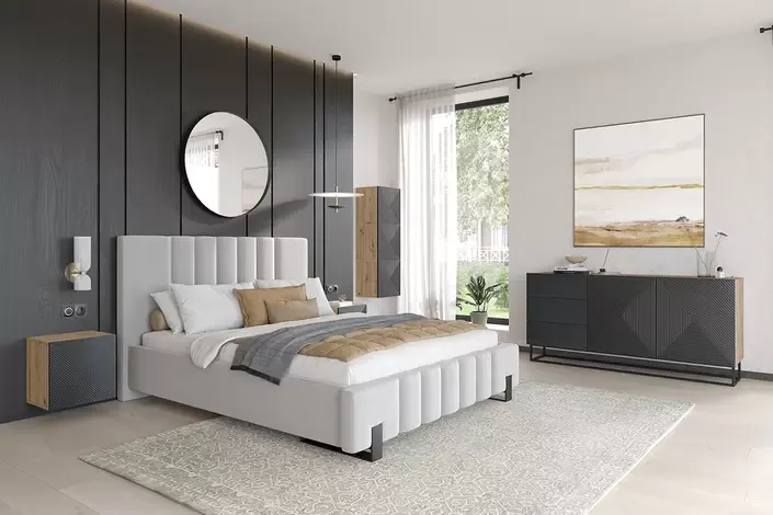 Szafka wisząca ASHA 40 1D - szara - dąb artisan - ryflowany front — zdjęcie 9