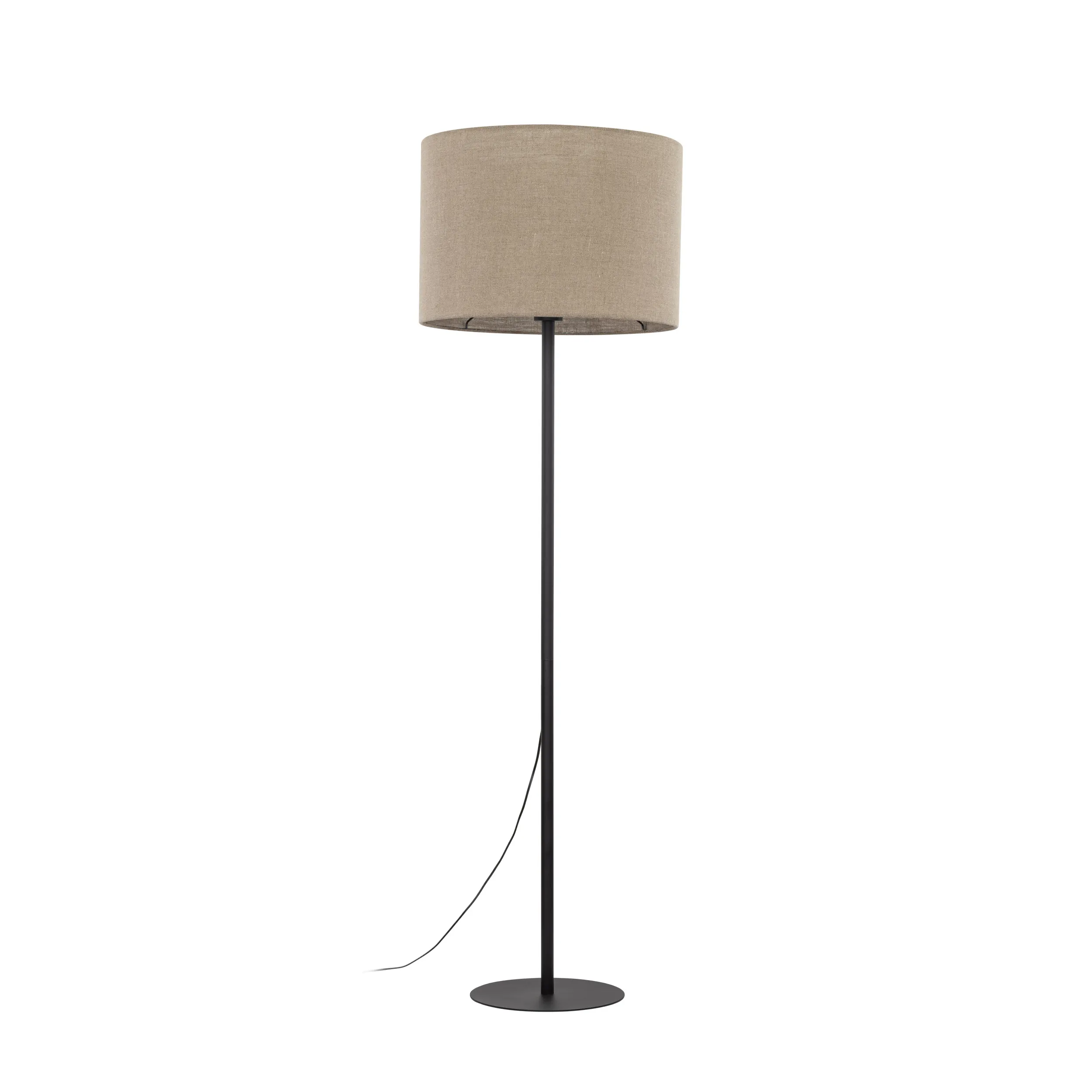 Lampa podłogowa EARTH czarna brązowy abażur z tkaniny okrągły 165x50cm