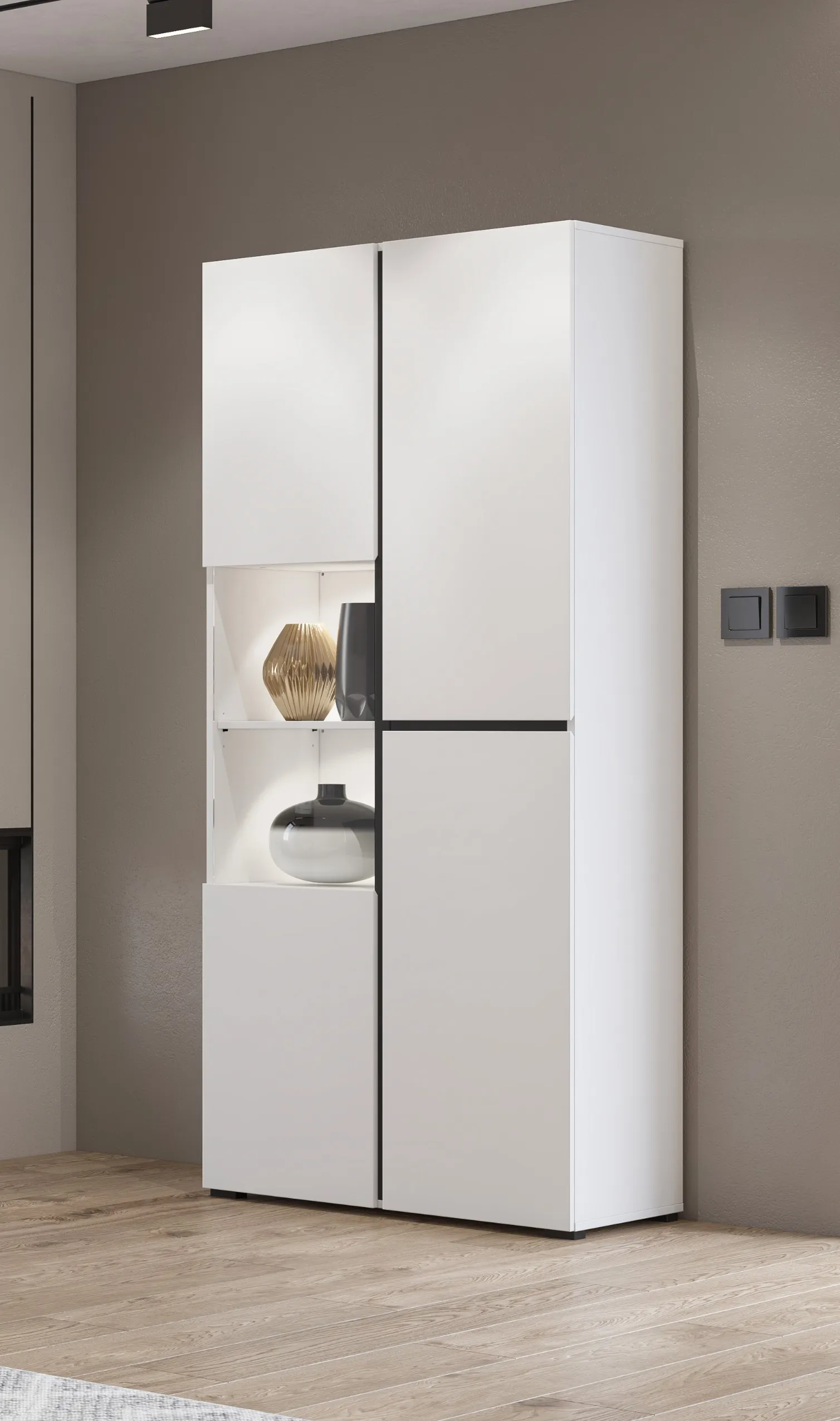 Witryna 3-drzwiowa szklana CROSS 80x183 biało-czarna - 249WMY12