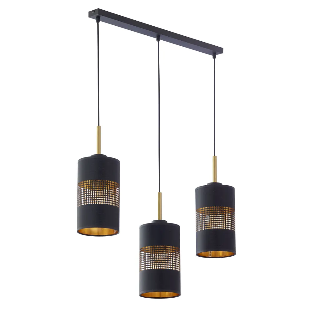 Lampa wisząca BOGART czarna ze złotymi elementami i wnętrzem kloszy na metalowej listwie 116x70x14cm - TK_4401