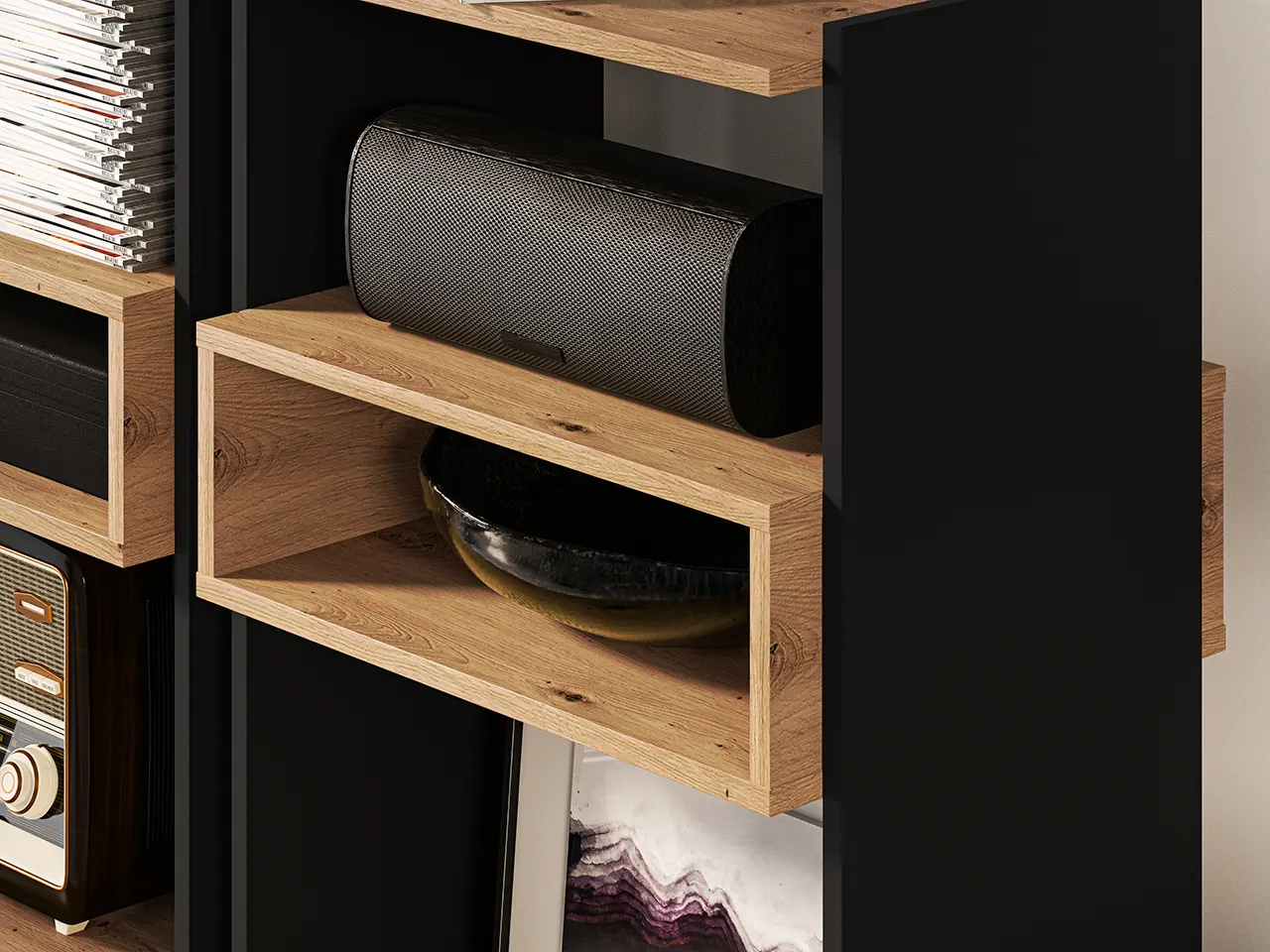 Regał niski TRIS 05 dąb artisan-czarny 55x122 - 1TRIS05-001