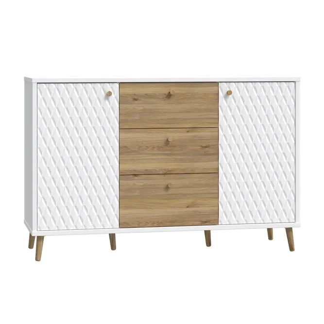 Komoda AKSANA 2-drzwiowa z 3 szufladami - dąb mauvella, biały
