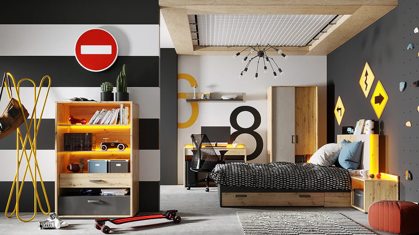 Regał LED Qubic QB-06 dąb artisan - QB6DAR