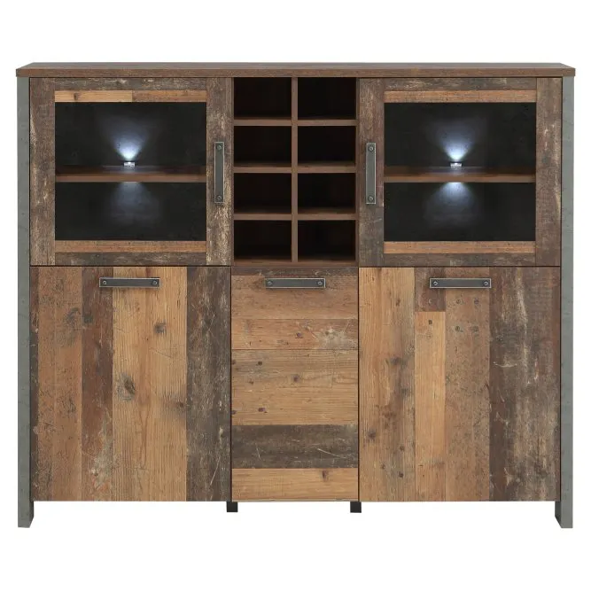 Witryna niska CLIF 5-drzwiowa - old wood vintage, beton
