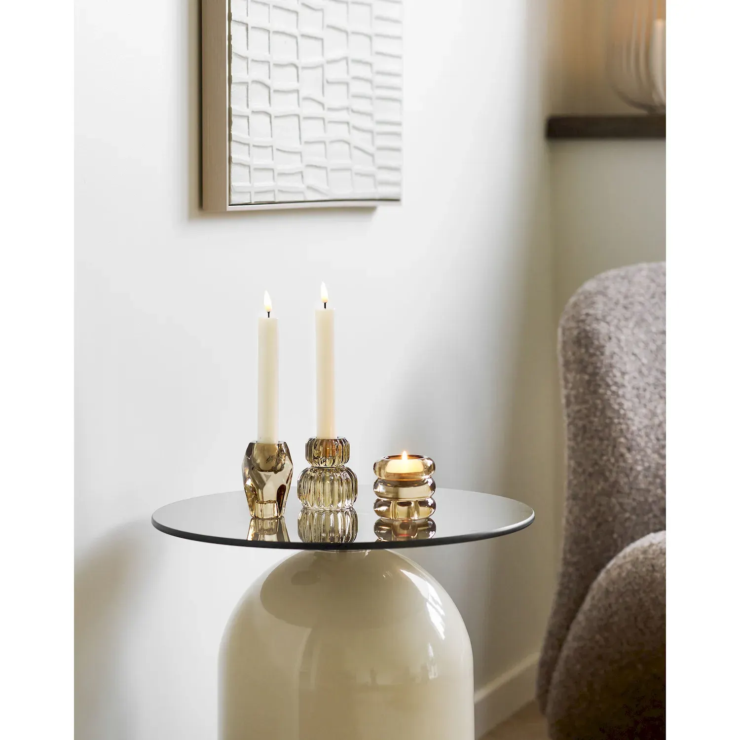 Stolik pomocniczy okrągły RAVELLO 40cm szary beżowy - 2151510