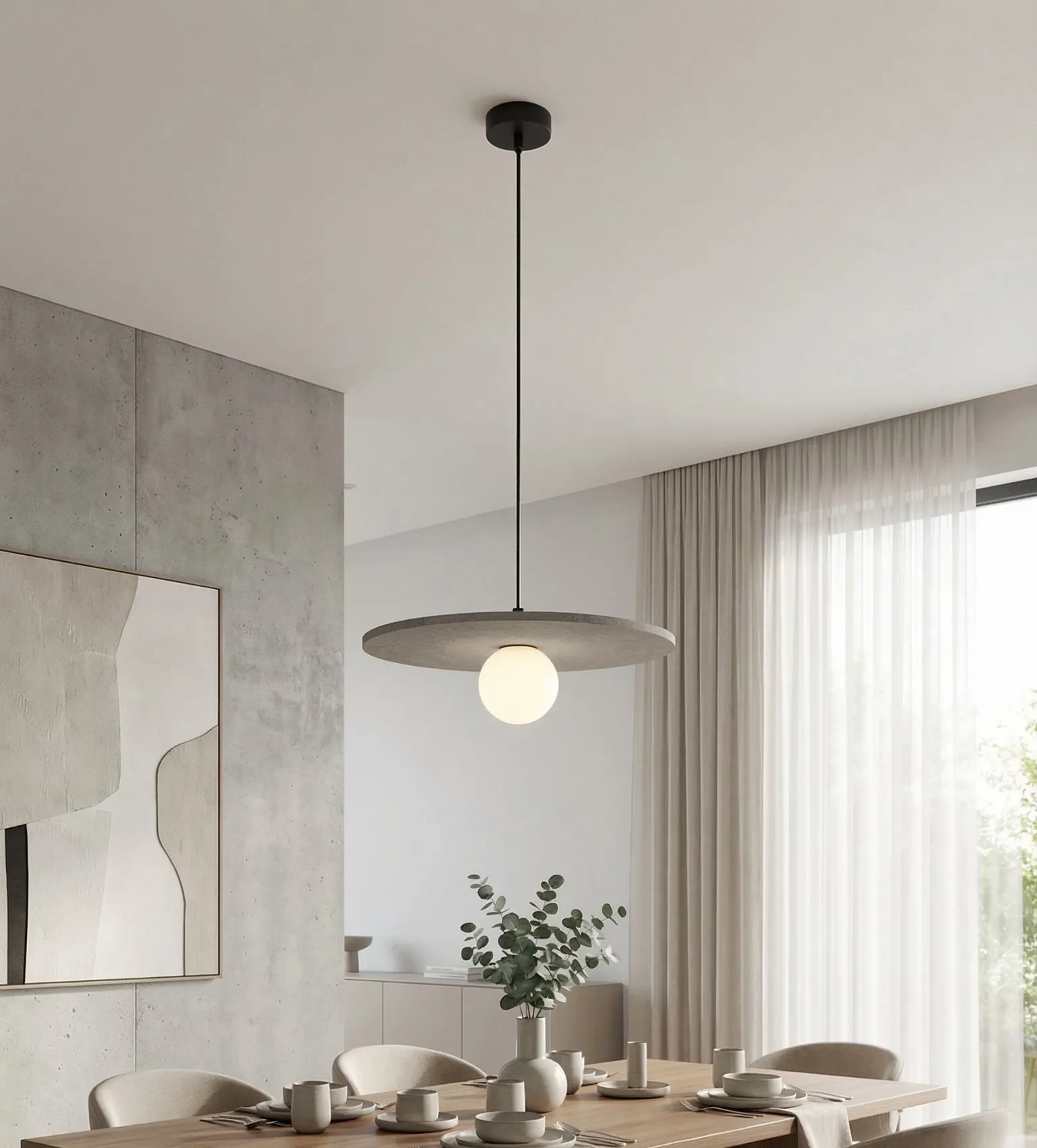 image lampa wisząca, oświetlenie, kula, stół jadalny, wnętrze modernistyczne
