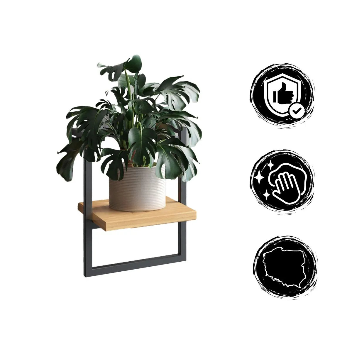 Kwietnik wiszący mwtal drewno NESLE S czarny naturalny - LD_TZ000082