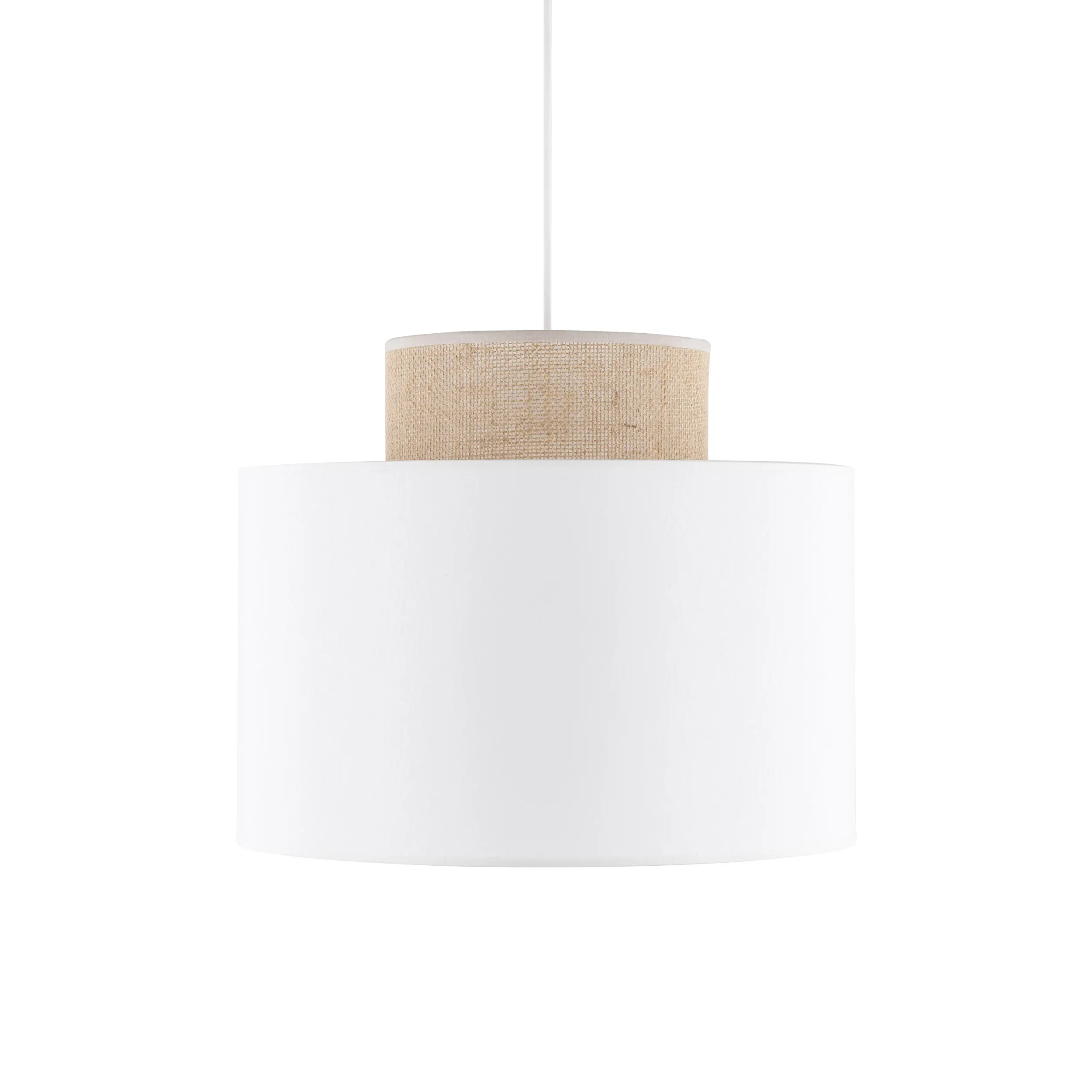 Lampa wisząca DUO biała z brązowym elementem z tkaniny 170x38cm - TK_1856