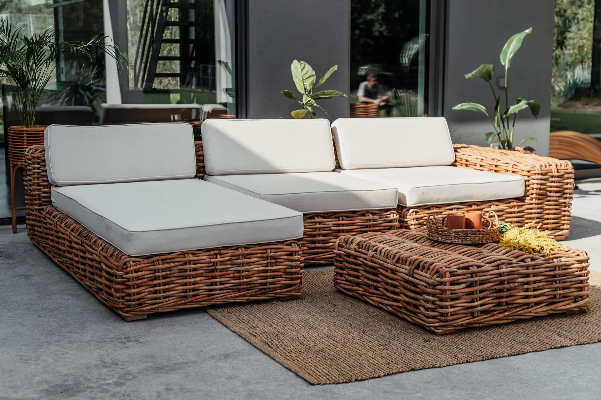 Sofa INKA PRAWA rattanowa 340x200 Naturalny - MNMH5IN