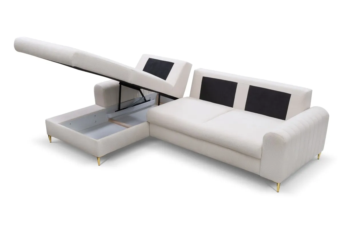 Narożnik rozkładany z pojemnikiem MONACO LOFT 251 cm lewy kremowy