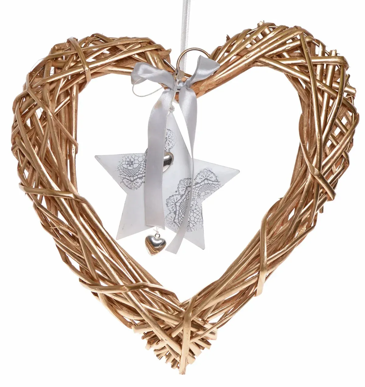 Rattanowe SERCE z metalową GWIAZDKĄ 2533 złote Rattanowe SERCE z metalową GWIAZDKĄ 2533 złote