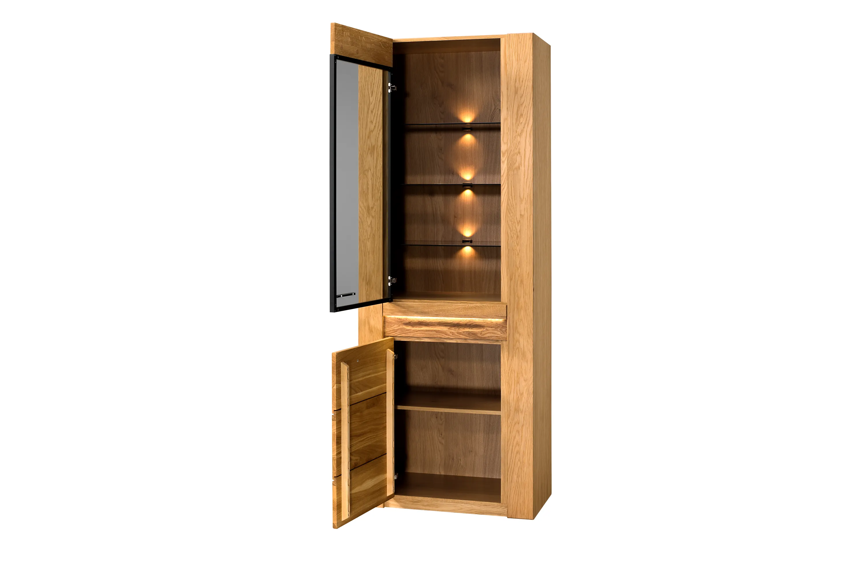 Witryna 2-drzwiowa wąska VELVET NATURA 10 dąb naturalny szkło grafit 200x75x42cm - TH-100-1685