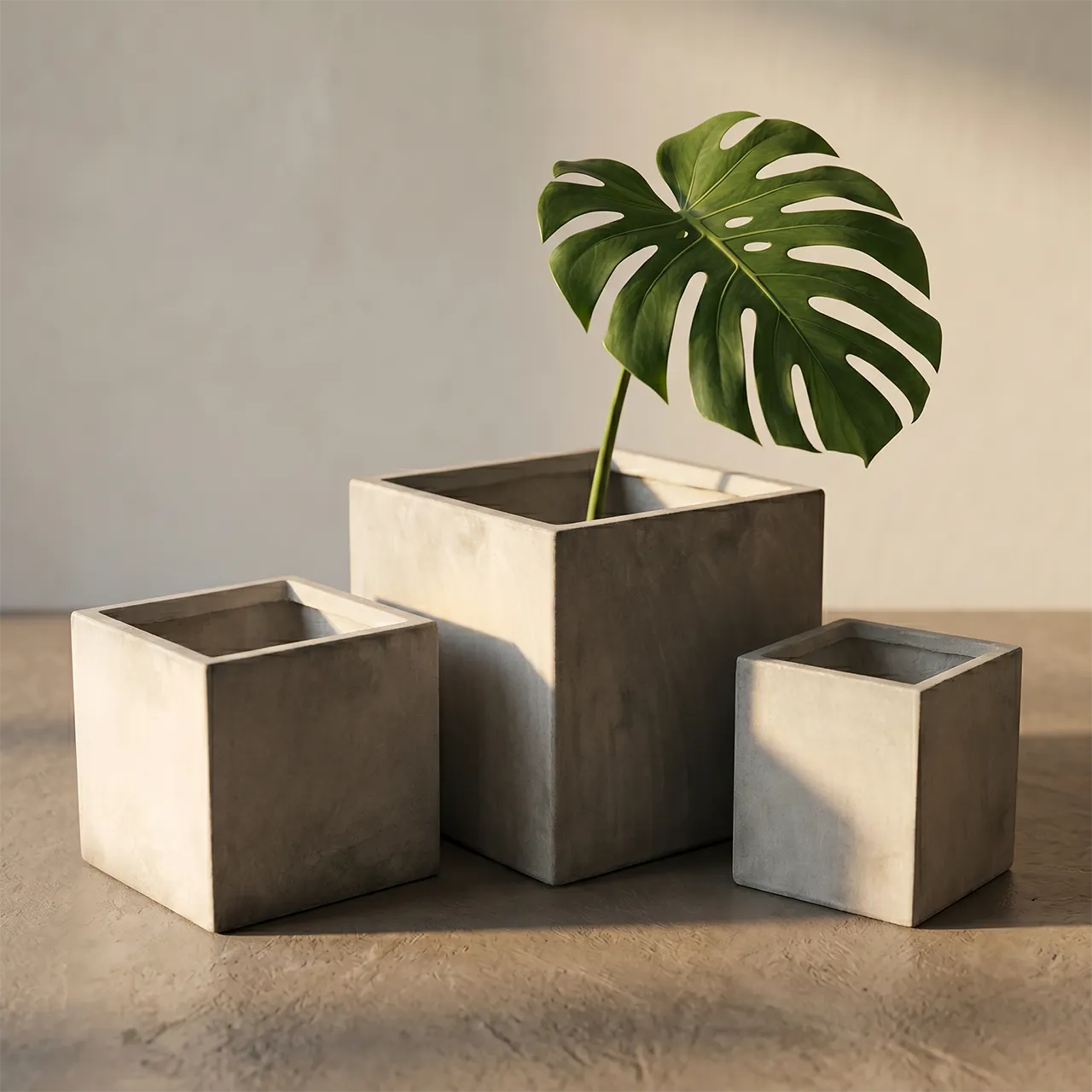 image doniczki, beton, tuje, monstera, kwiat