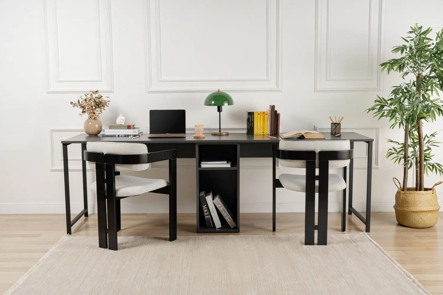 Biurko 2-osobowe z półkami TWIN 240x60 antracyt/czarne metalowe nogi — zdjęcie 8
