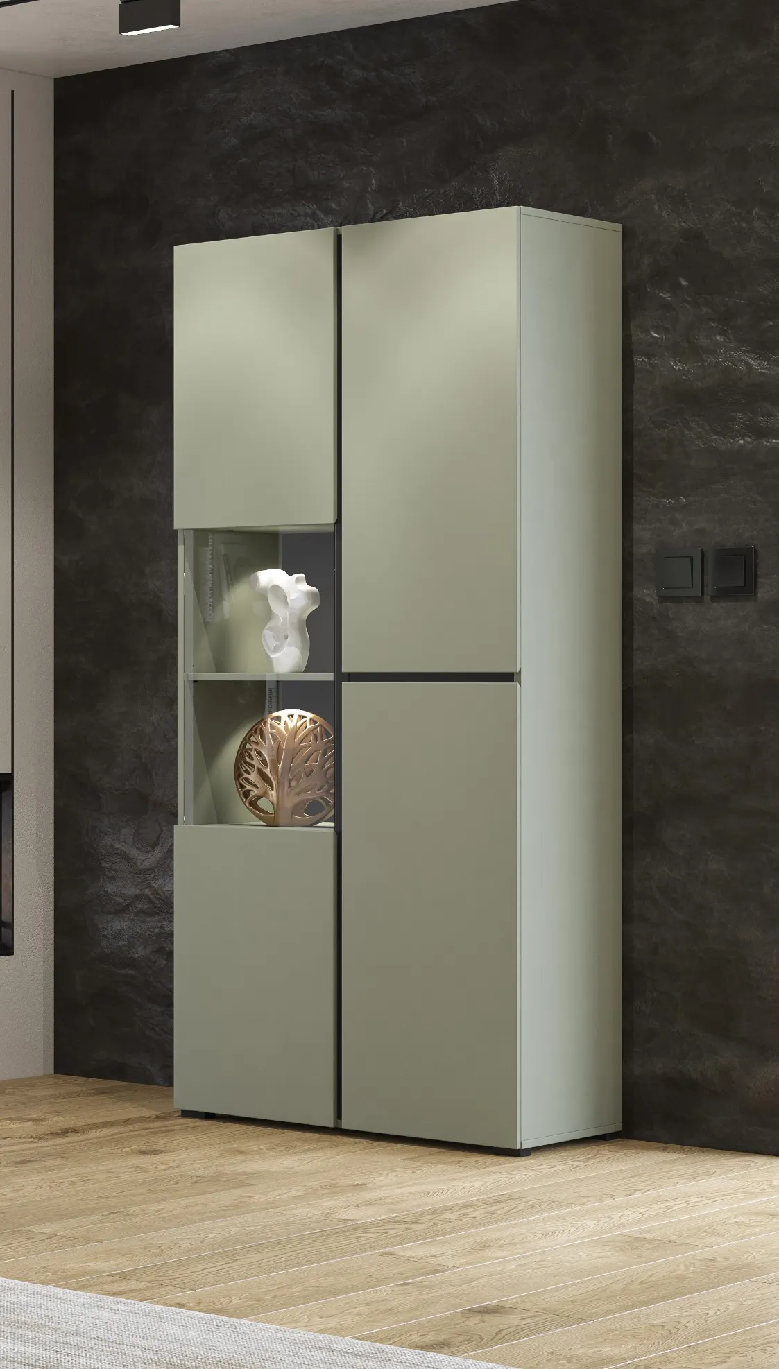 Witryna 3-drzwiowa szklana CROSS 80x183 zielona - 24GWMY12