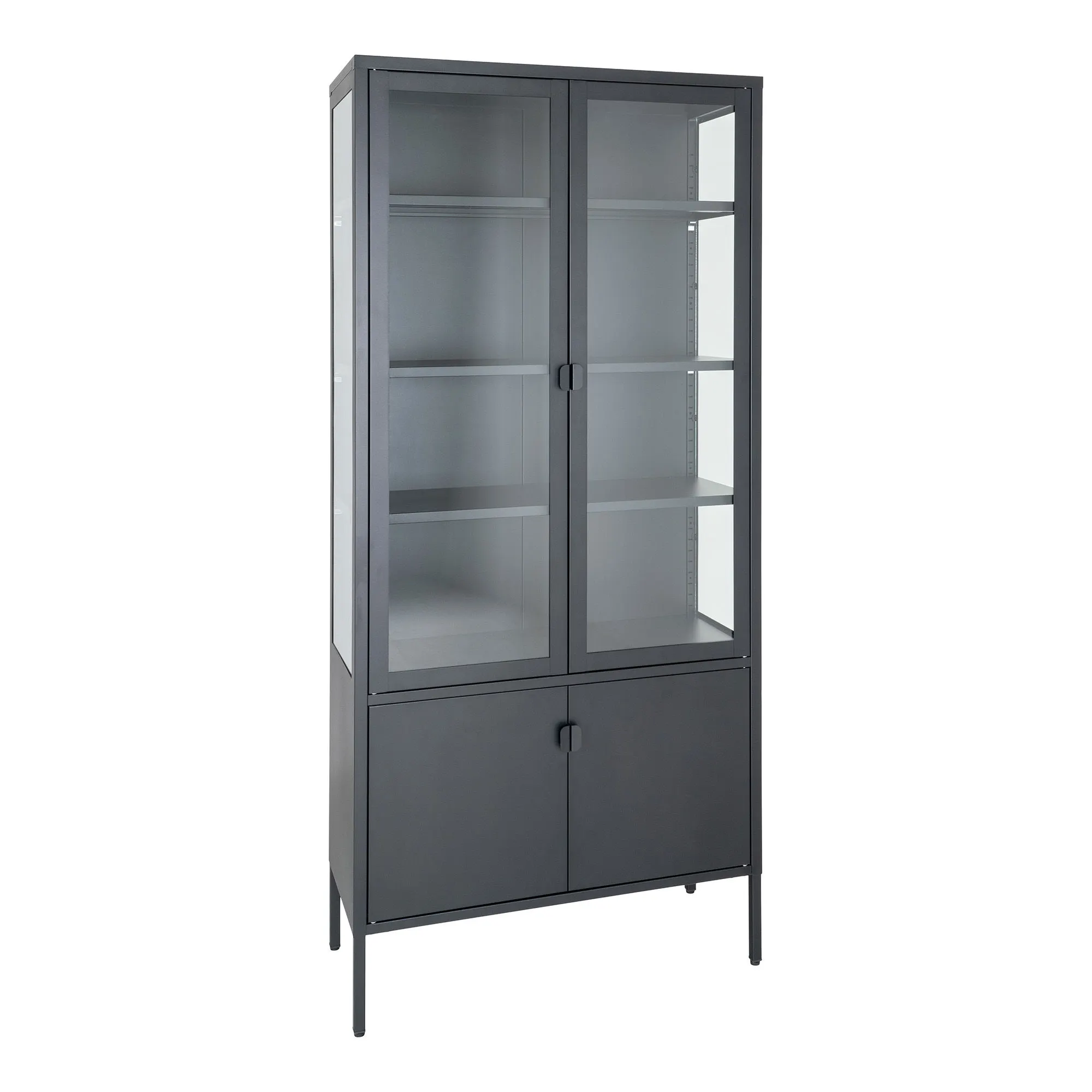 Witryna 4-drzwiowa BRISBANE przeszklone boki 80x35x180 cm - czarna