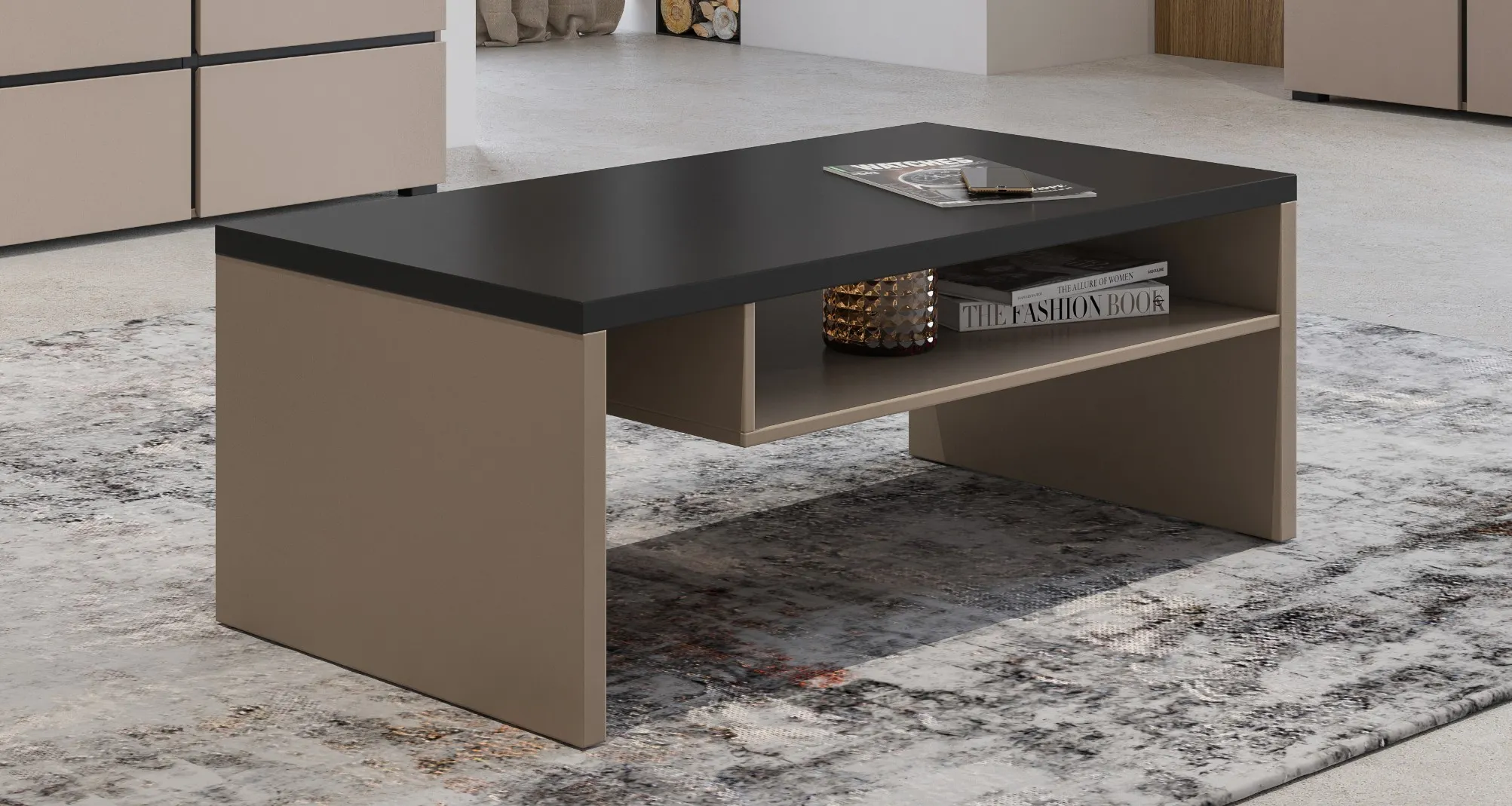 Stolik kawowy z półką CROSS 60x120 congo/czarny blat - 24CWMY99