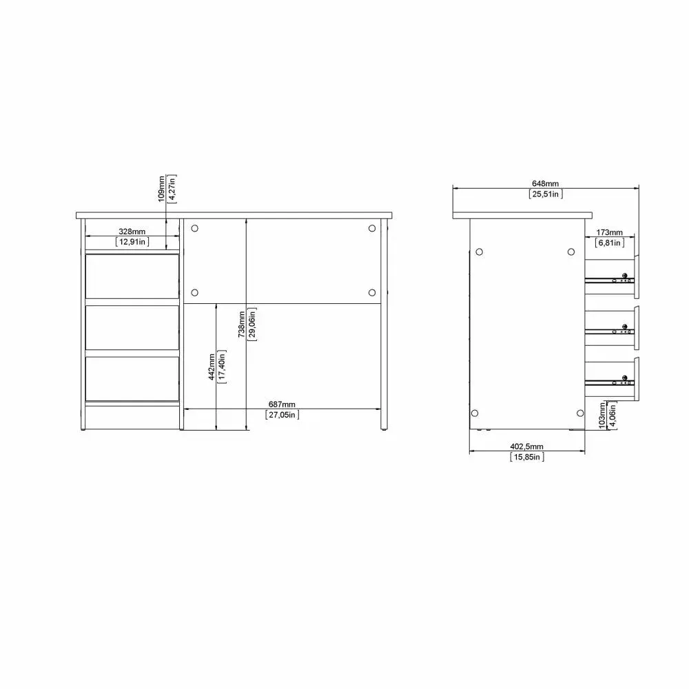 Biurko z 3 szufladami FUNCTION PLUS 110cm białe - TV_704924949