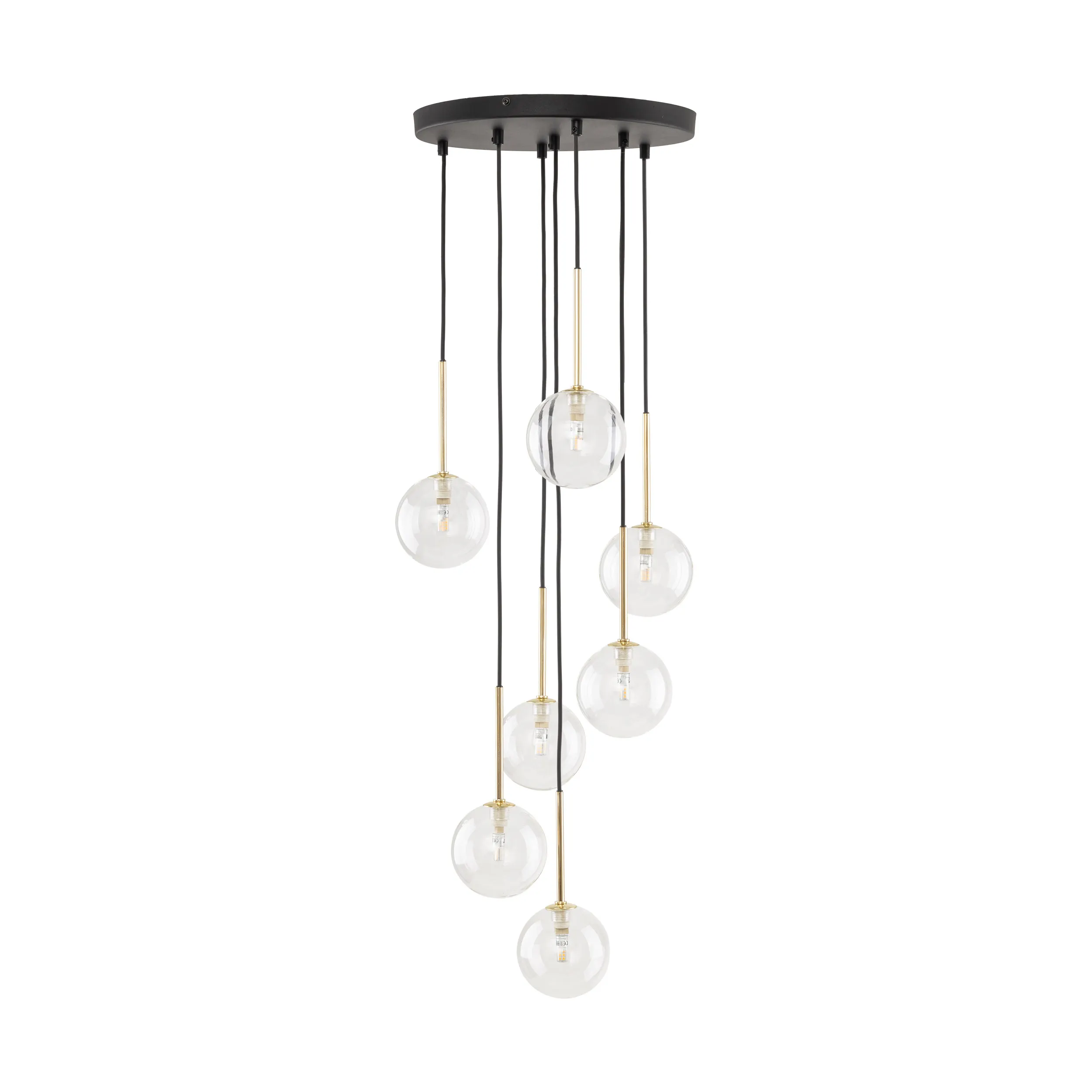 Lampa wisząca NILOS czarna ze złotymi elementami i okrągłymi kloszami 97x35cm - TK_5362