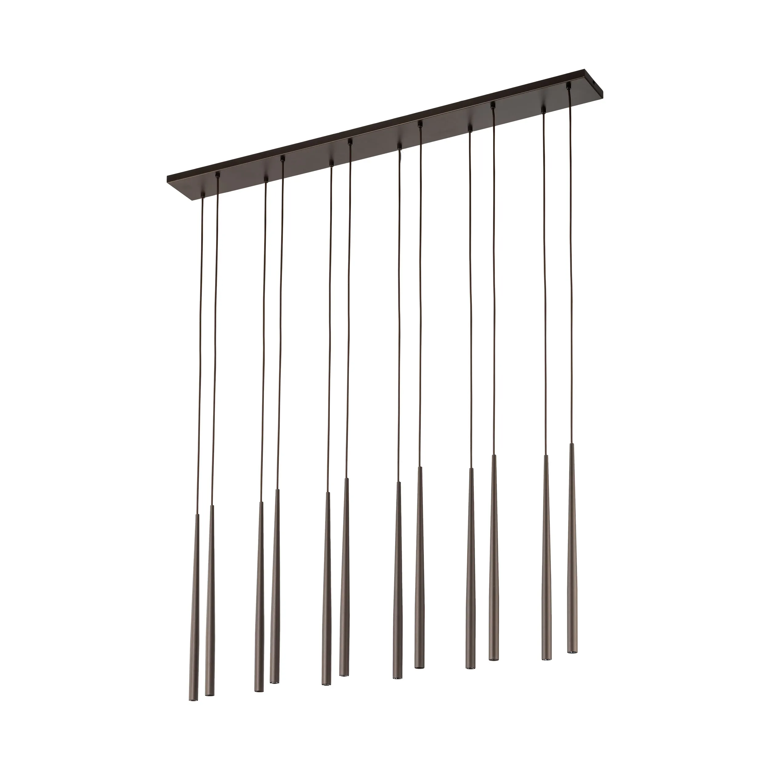 Lampa wisząca PIANO brązowa 12 smukłych eleganckich reflektorów na metalowej listwie 140x120x12cm