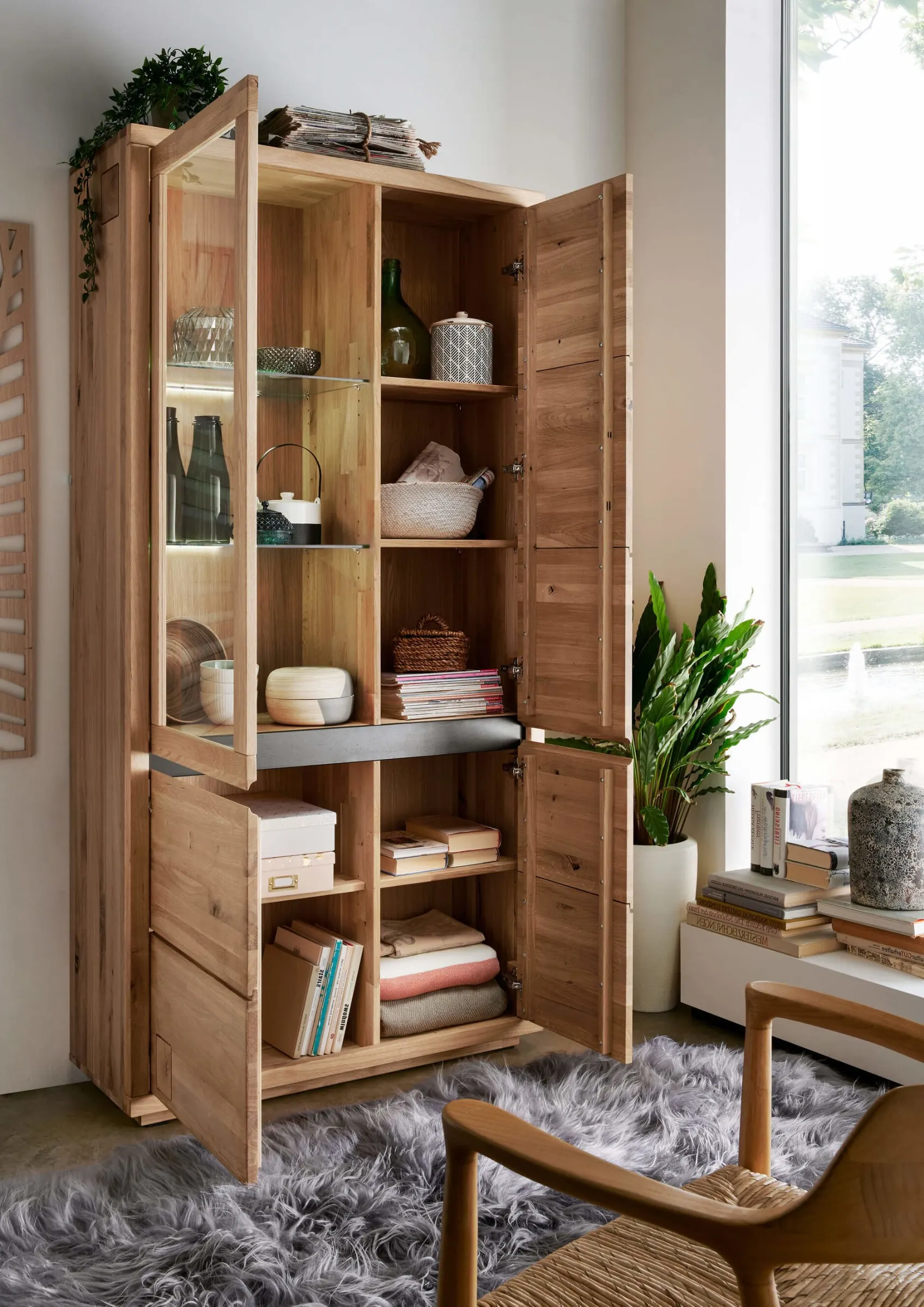 Witryna dębowa HALLOW 205x103 z 4 szafkami lewa - GK_1031596601