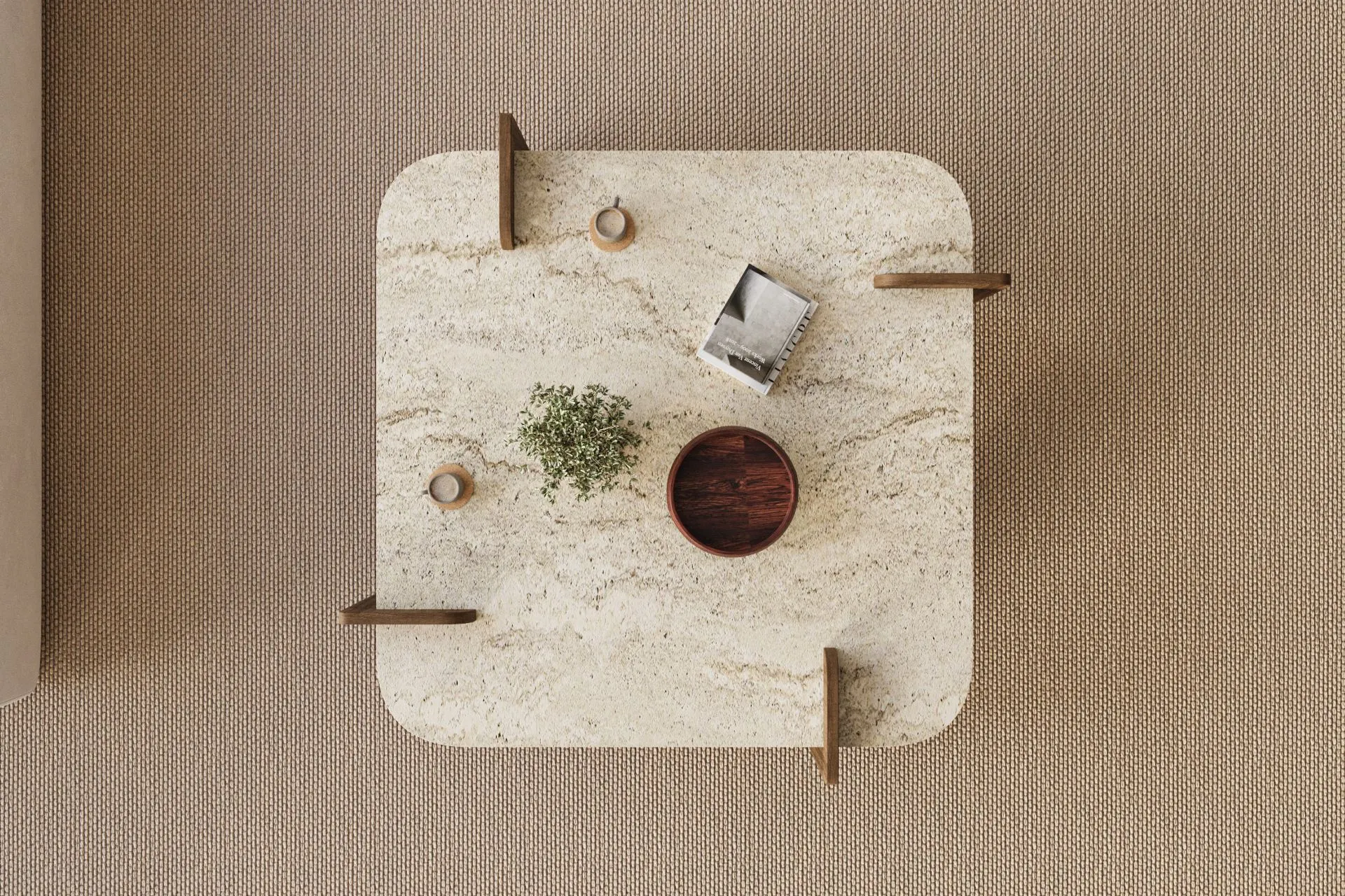 Stolik kawowy AFROLLI 90x90 cm trawertynowy orzech - ASI_116SAM1501