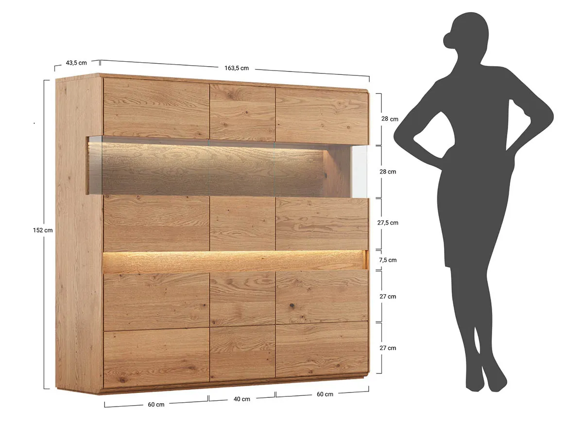 Witryna drewniana szklana DIVISIONE z oświetleniem 163x152 dąb olejowany - ZIDIV05